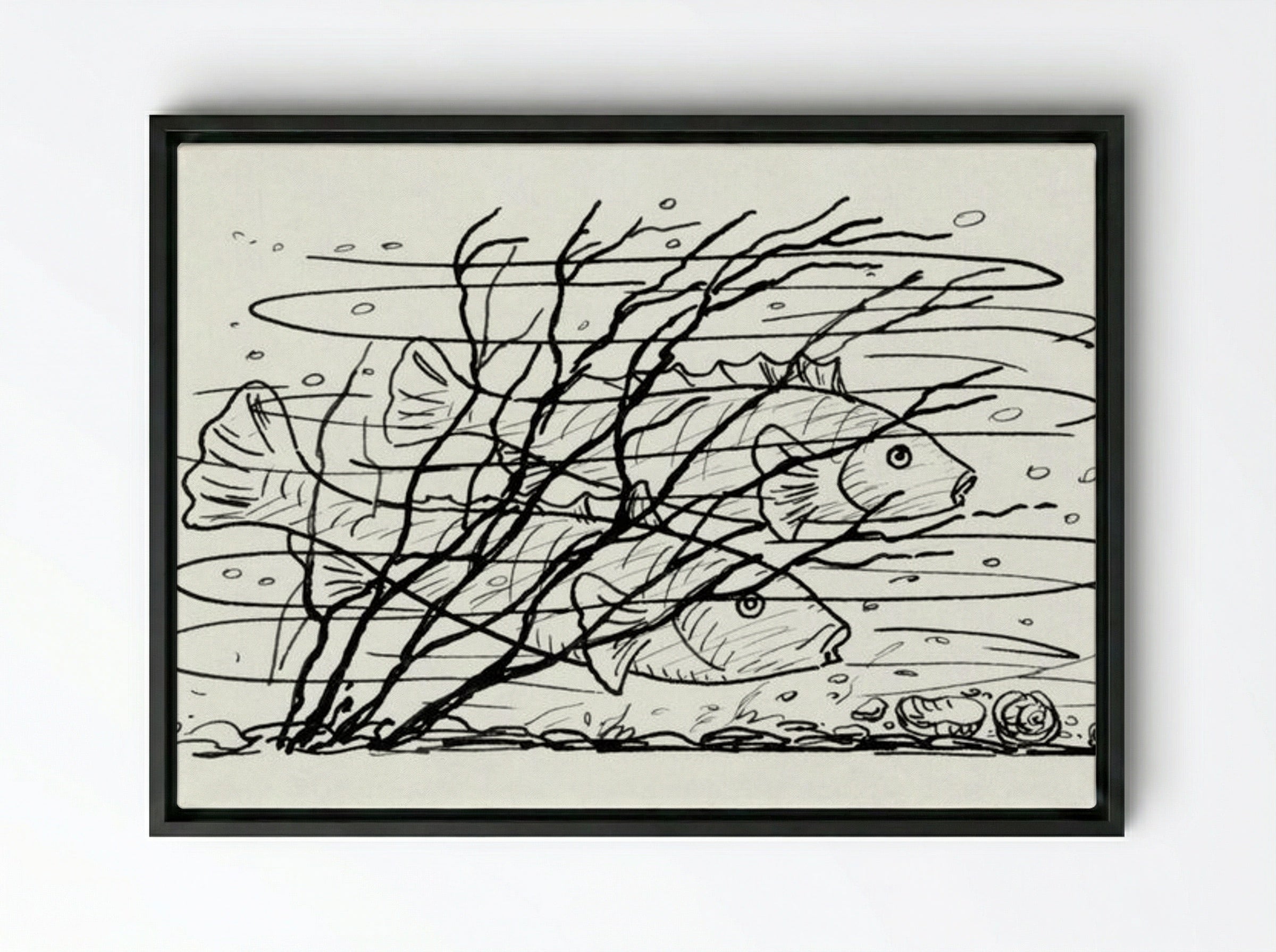 Two Fish in the Water - Leo Gestel - Framed Canvas Black