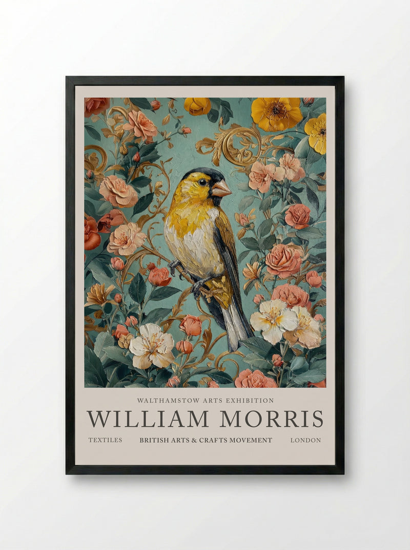 Goldfinch Glow - William Morris - Framed Print Black