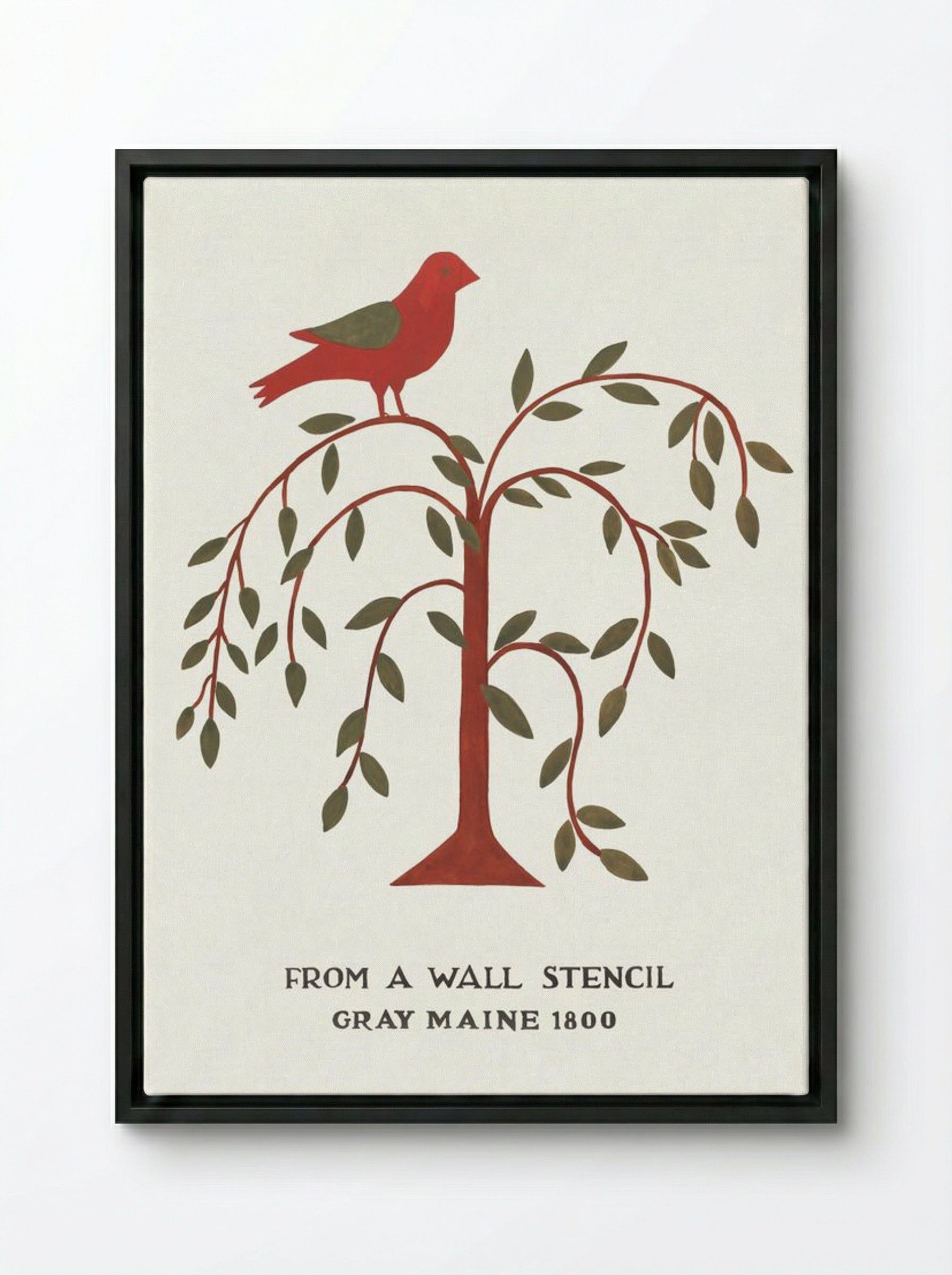 Maine Wall Stencil with Bird and Tree - Mildred E. Bent - Framed Canvas Black