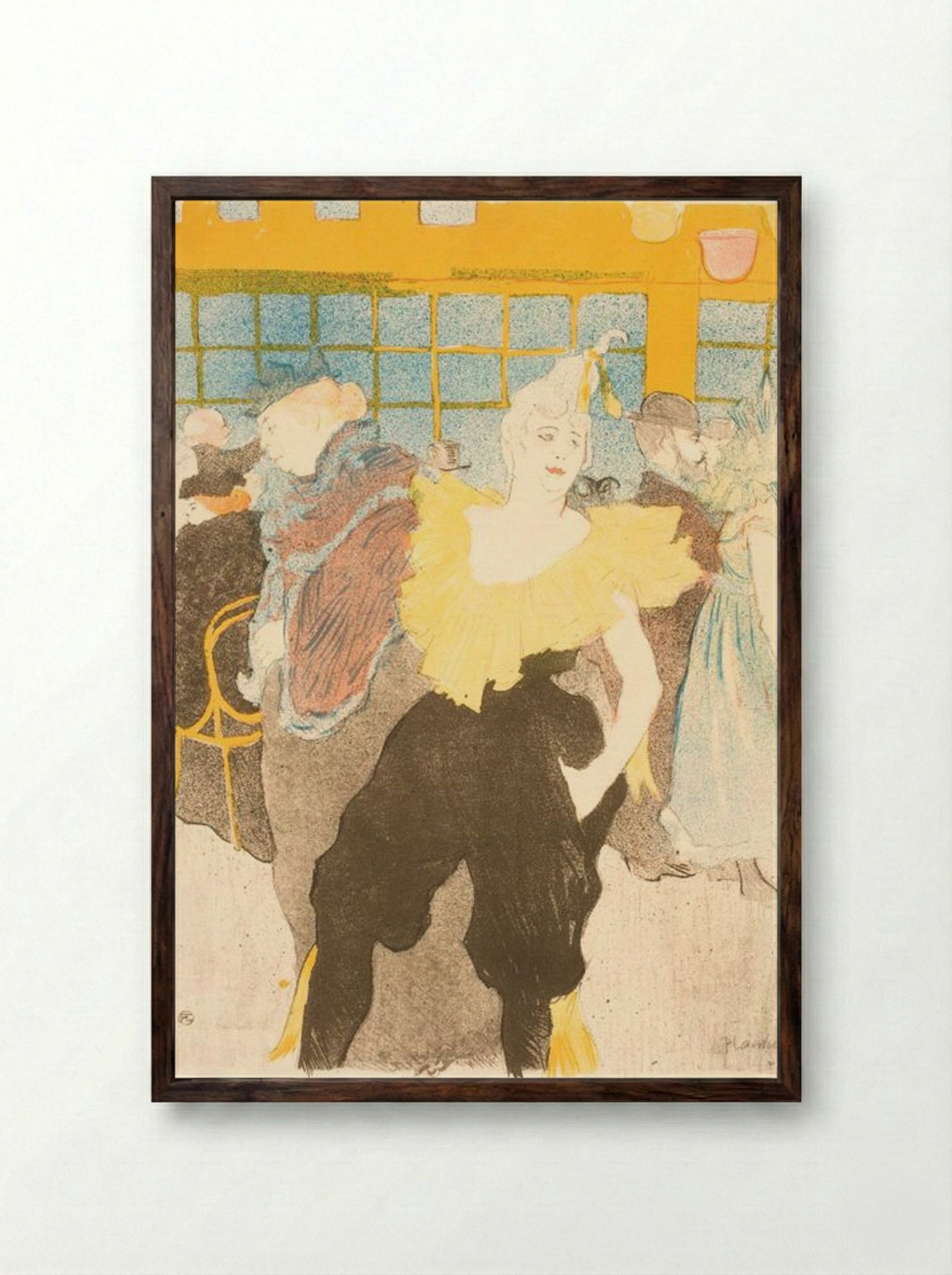 La Clownesse au Moulin Rouge - Henri de Toulouse-Lautrec - Framed Print Dark Wood