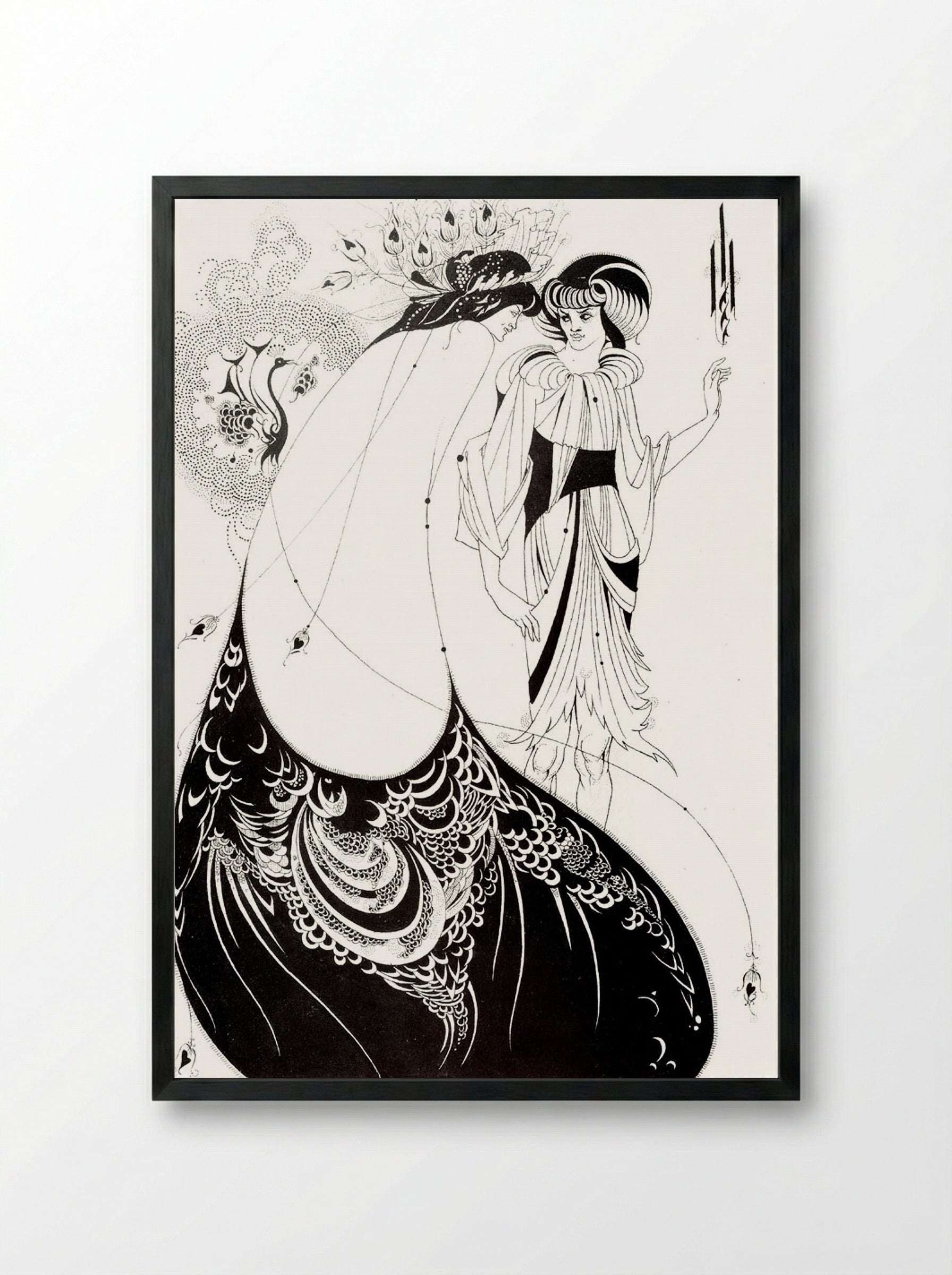 The Peacock Skirt - Aubrey Beardsley - Framed Print Black