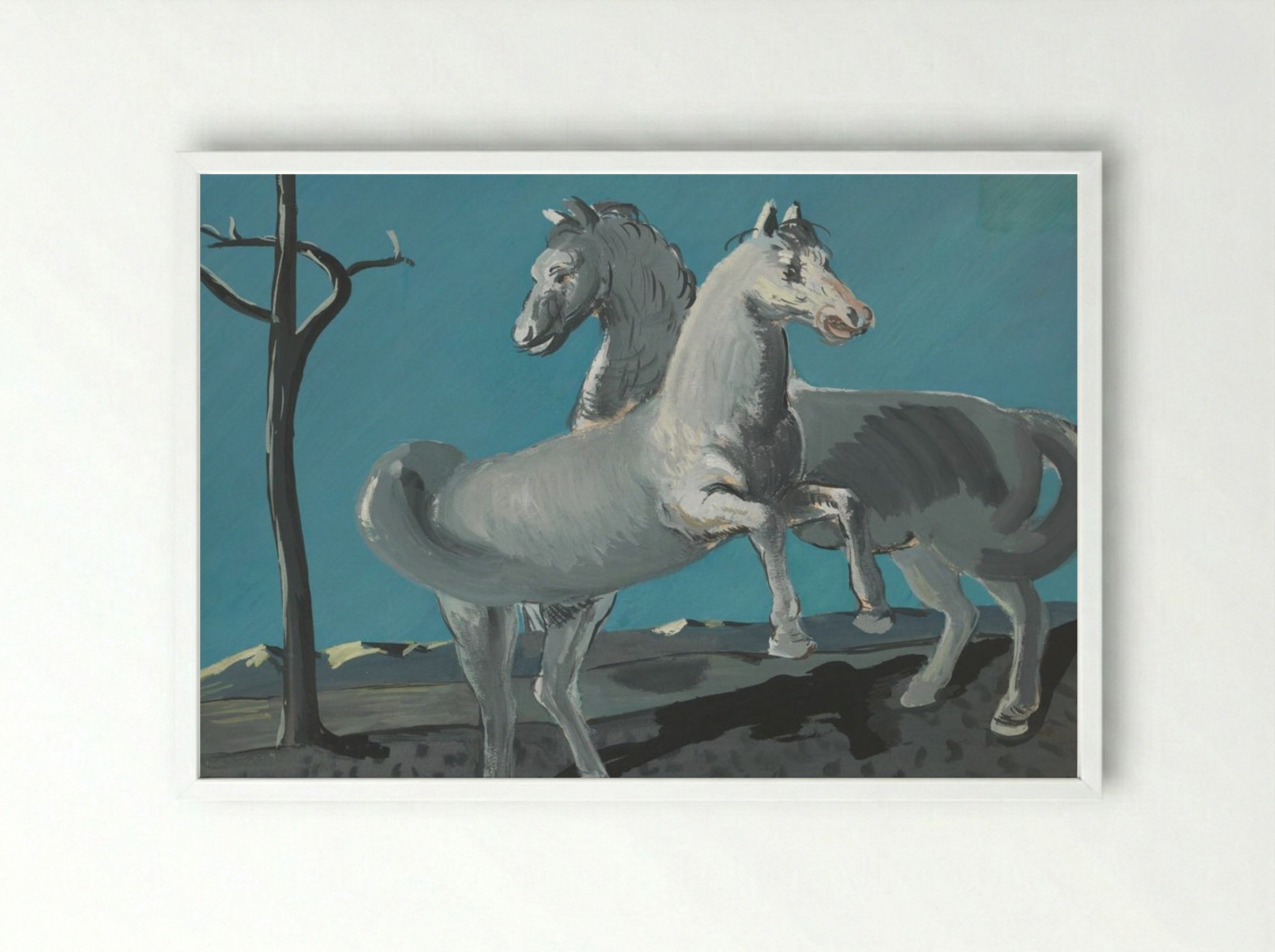 Study of Horses - Cyprián Majerník - Framed Print White