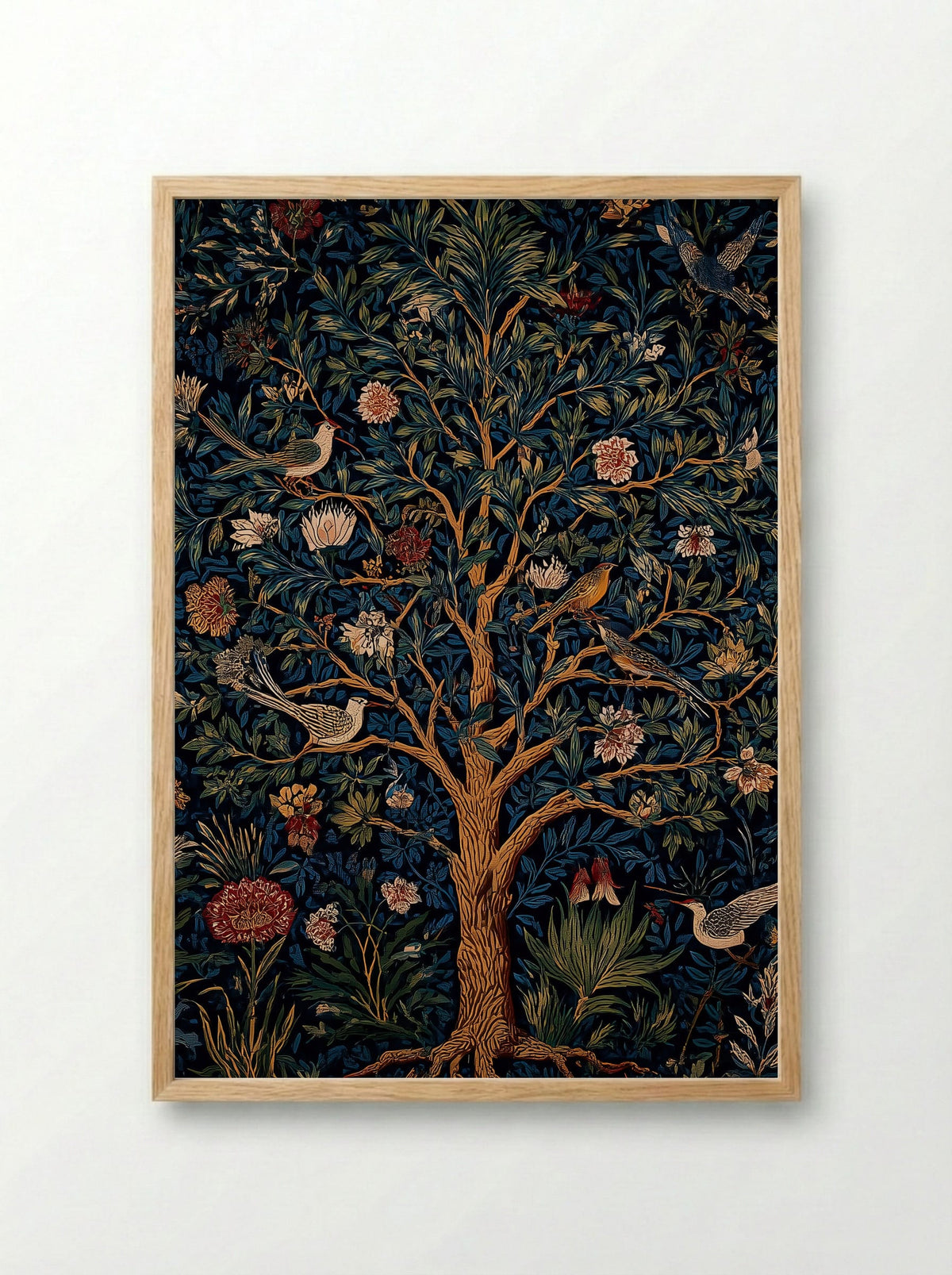 Songbirds in the Midnight Garden - William Morris - Framed Print Wood