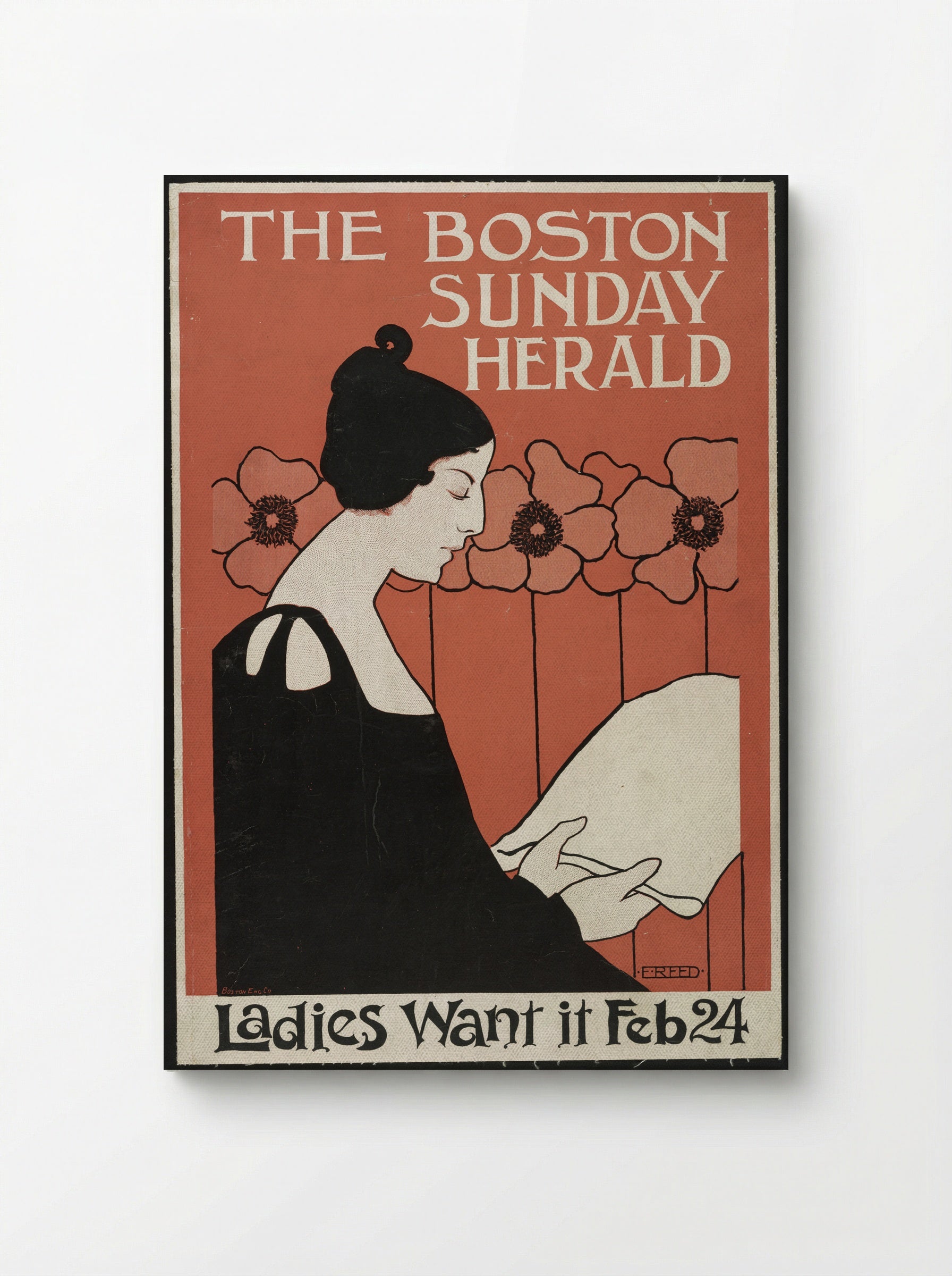 Portrait of a Woman Reading a Newspaper with Flowers - Ethel Reed - Canvas