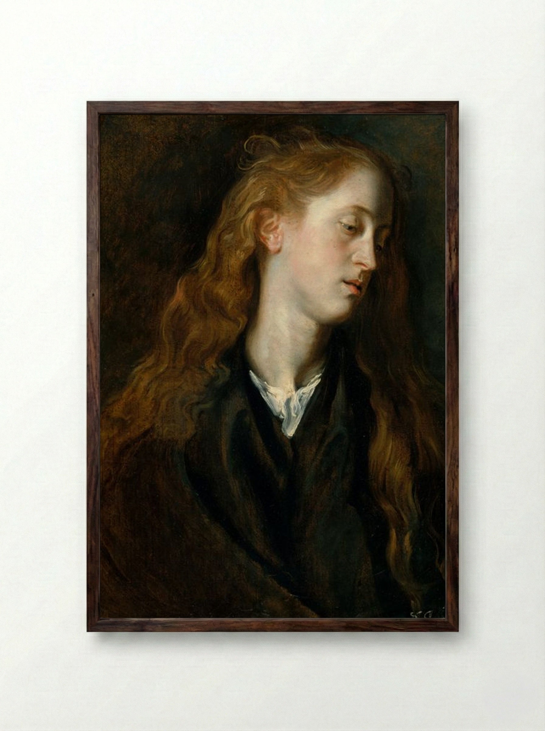 Study, Head of a Young Woman - Anthony van Dyck - Framed Print Dark Wood