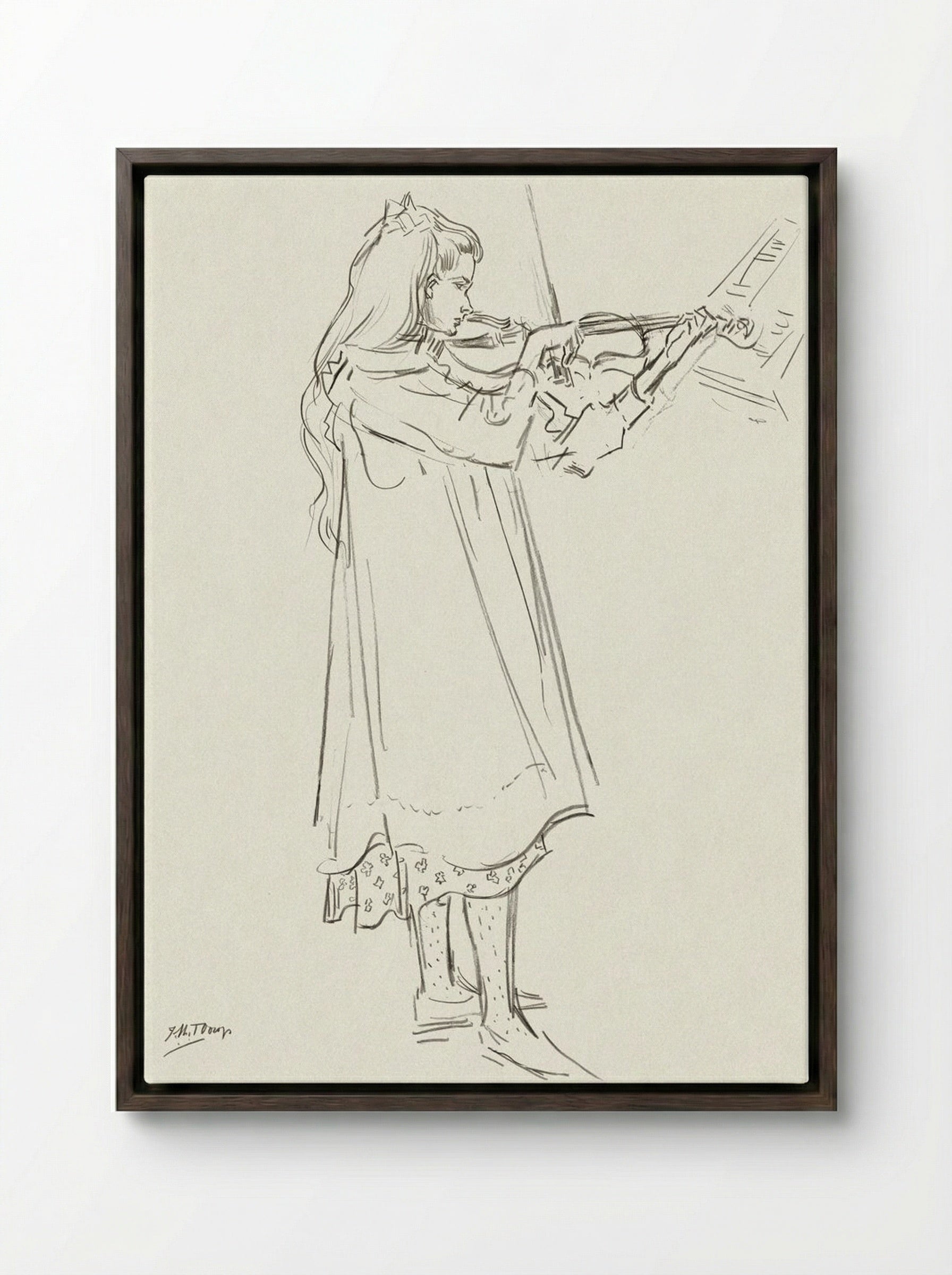 Girl Playing the Violin - Jan Toorop - Framed Canvas Dark Wood