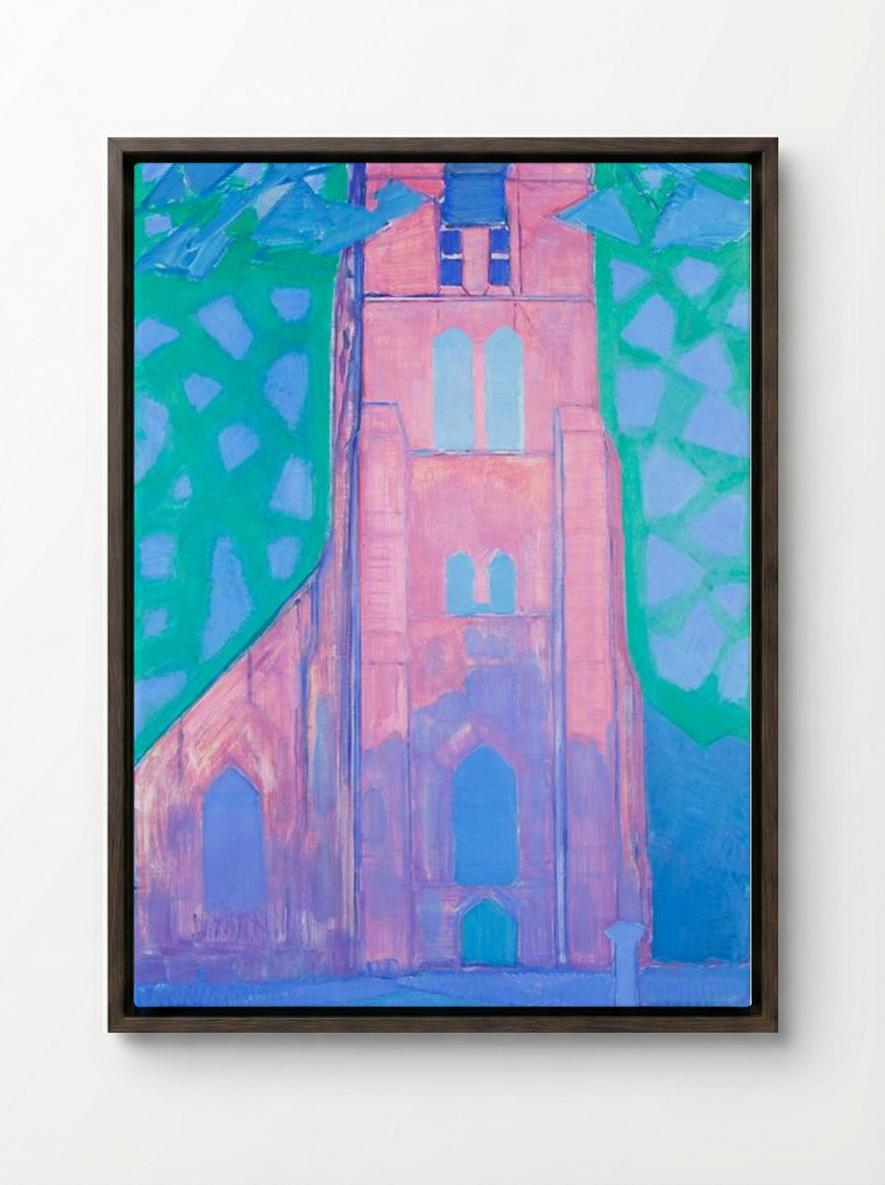 Church Tower at Domburg - Piet Mondrian - Framed Canvas Dark Wood