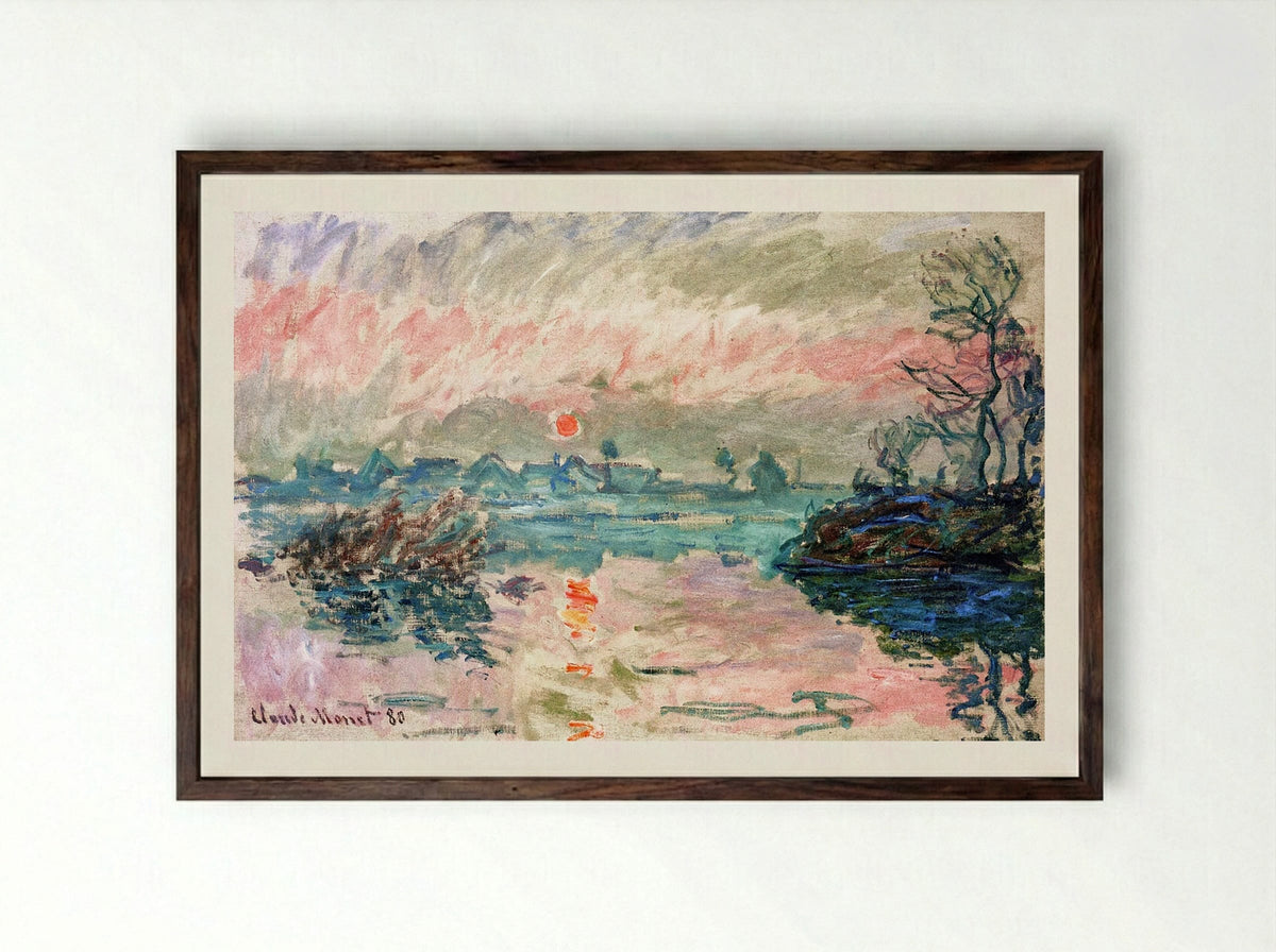 Sunset at Lavacourt - Claude Monet - Framed Print Dark Wood