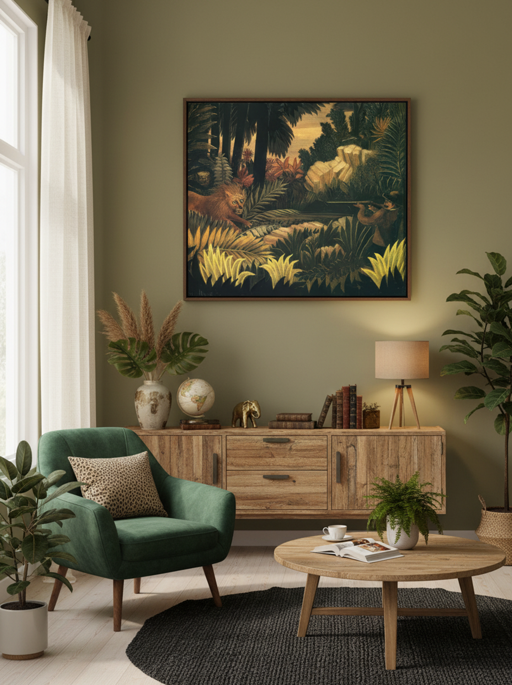 The Lion Hunter by Henri Rousseau – Naïve Art Jungle Adventure Print - Lifestyle