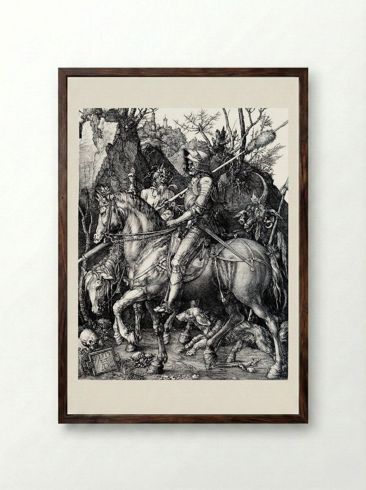 The Knight, Death and the Devil - Albrecht Dürer - Framed Print Dark Wood