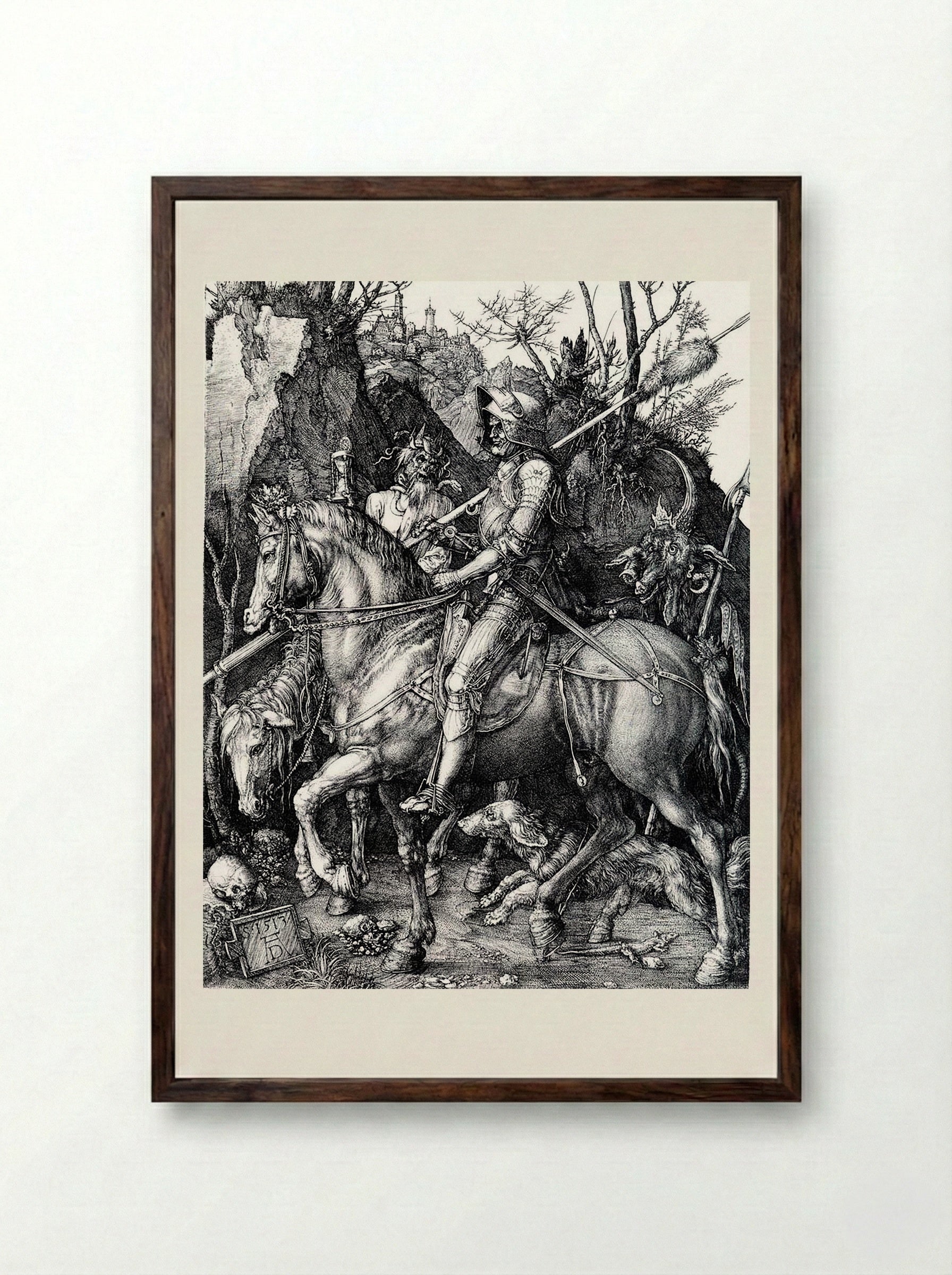 The Knight, Death and the Devil - Albrecht Dürer - Framed Print Dark Wood