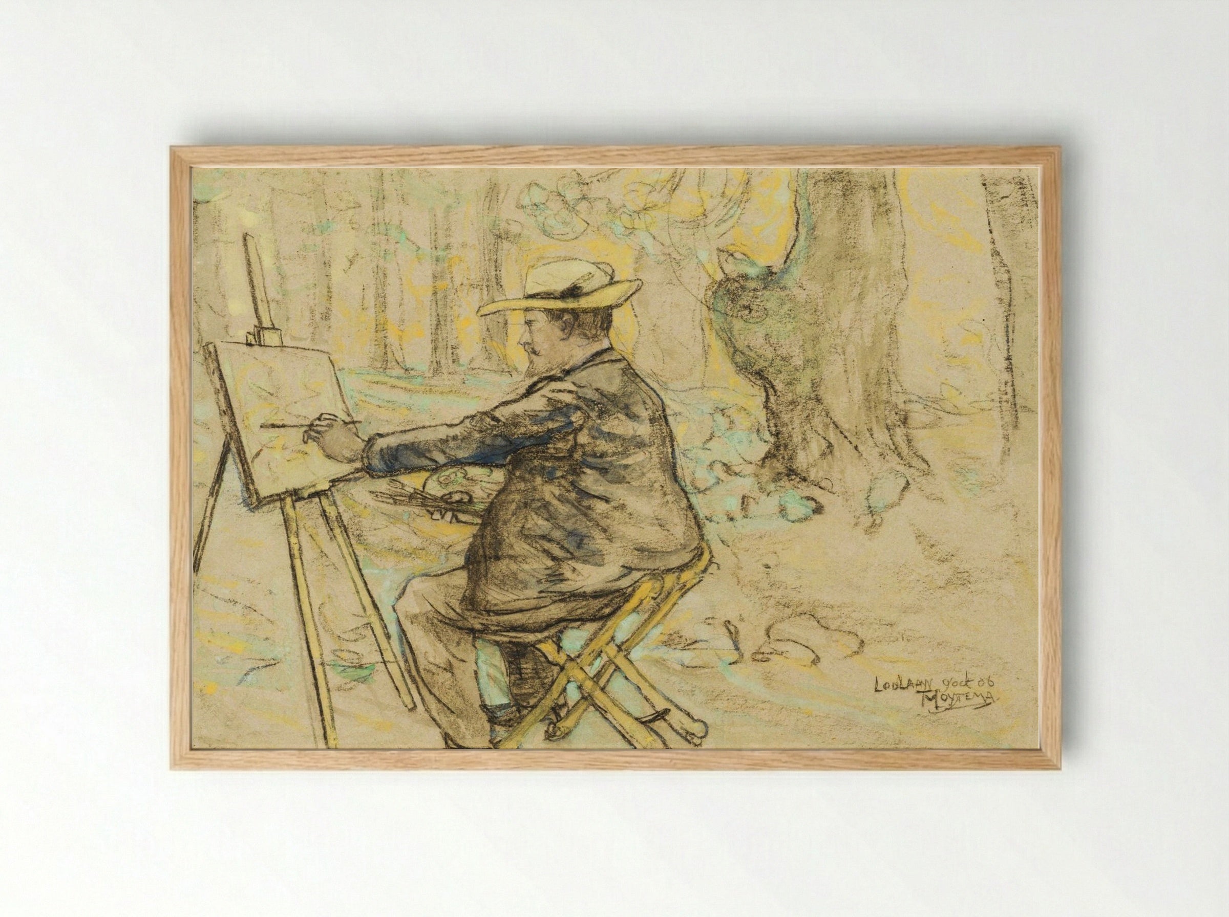 Portret van Henricus, schilderend in de Loolaan te Den Haag - Theodorus van Hoytema - Framed Print Wood