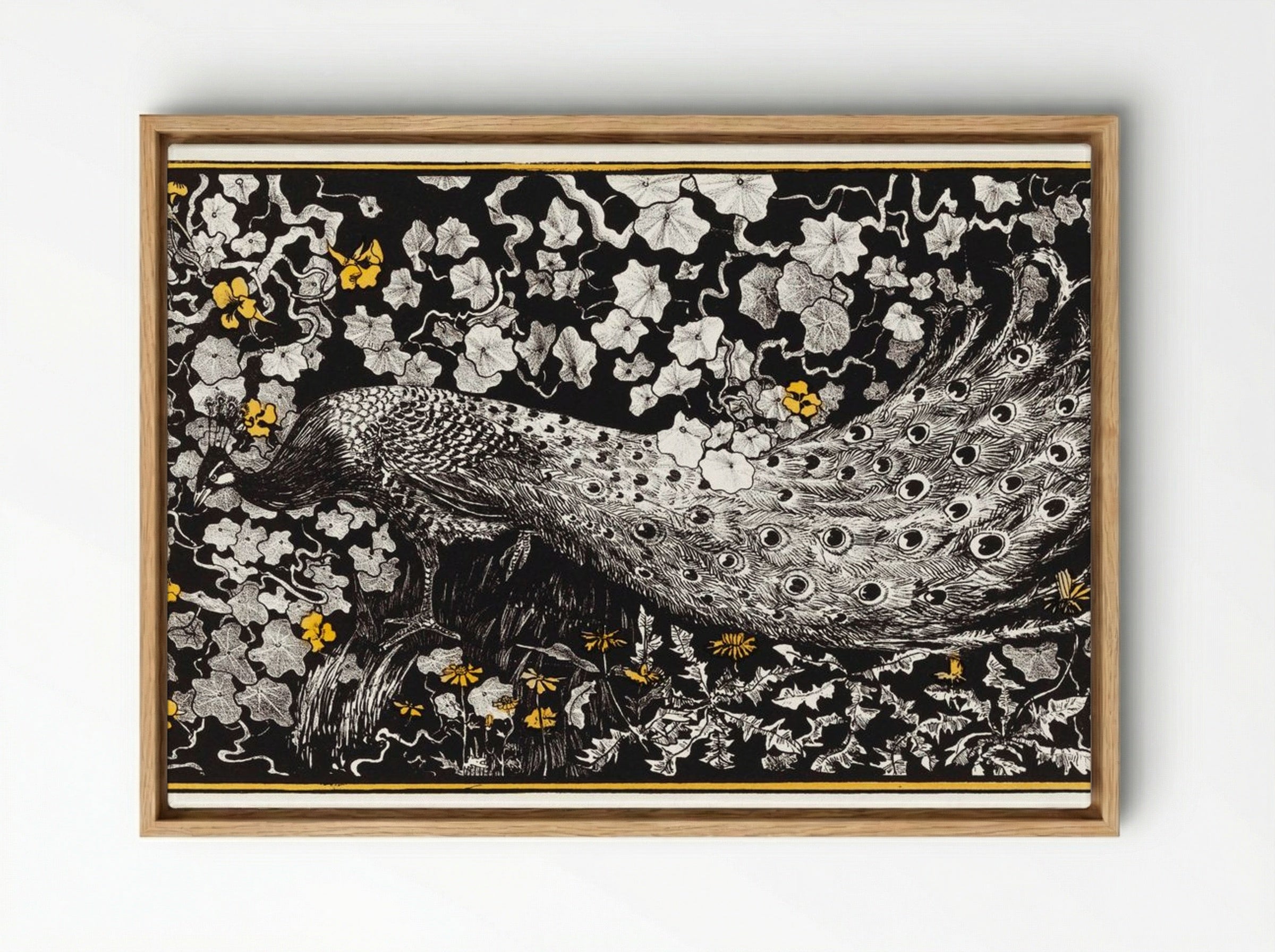 Peacock Among Foliage - Theo van Hoytema - Framed Canvas Wood