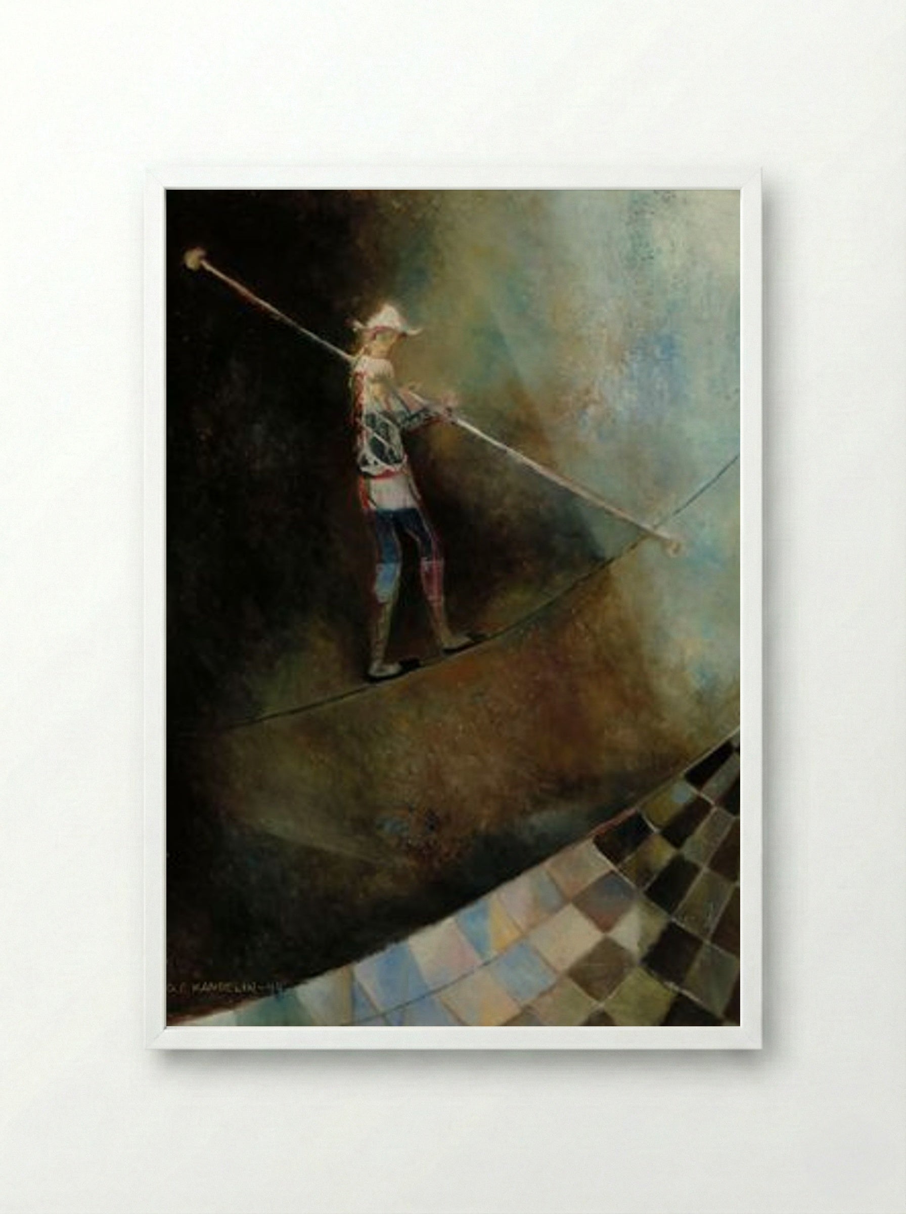 The Rope-Dancer - Ole Kandelin - Framed Print White