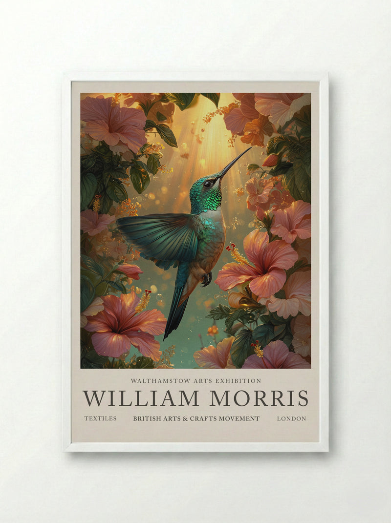 Hummingbird Halo - William Morris - Framed Print White