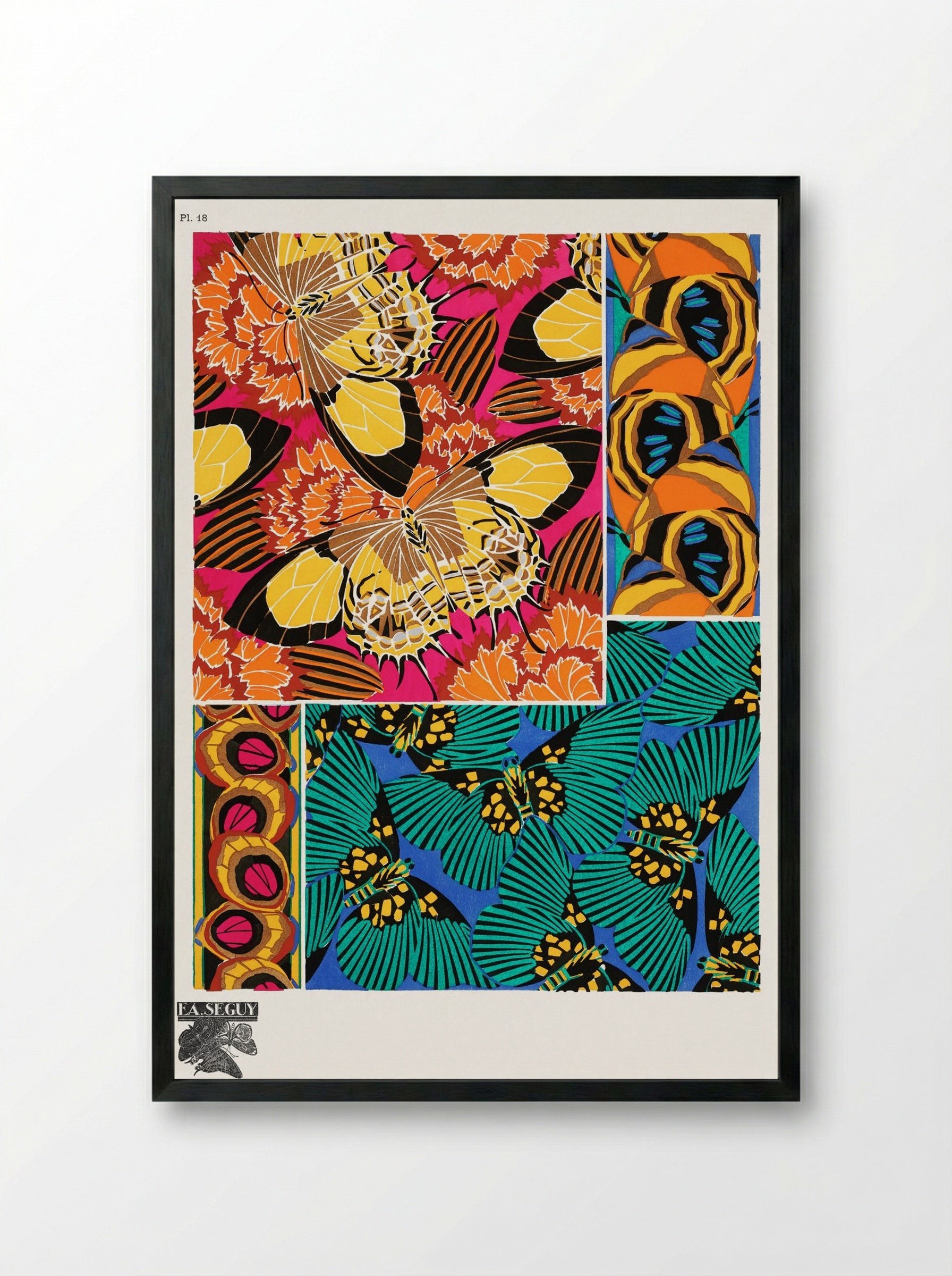 Papillons, Plate 18 (Butterfly Pattern) - Émile-Allain Séguy - Framed Print Black