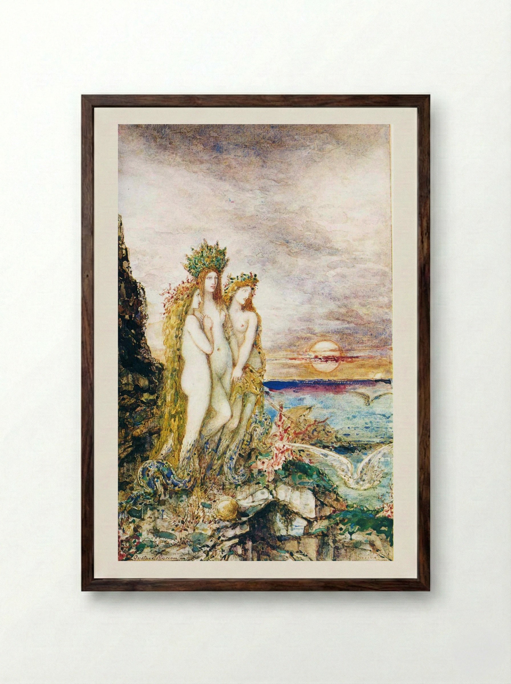 The Sirens - Gustave Moreau - Framed Print Dark Wood
