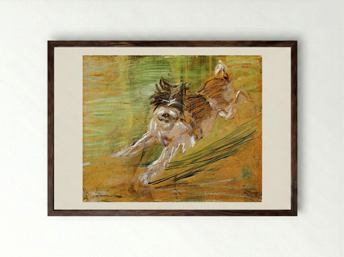 Jumping Dog - Wilhelm Schlick - Framed Print Dark Wood
