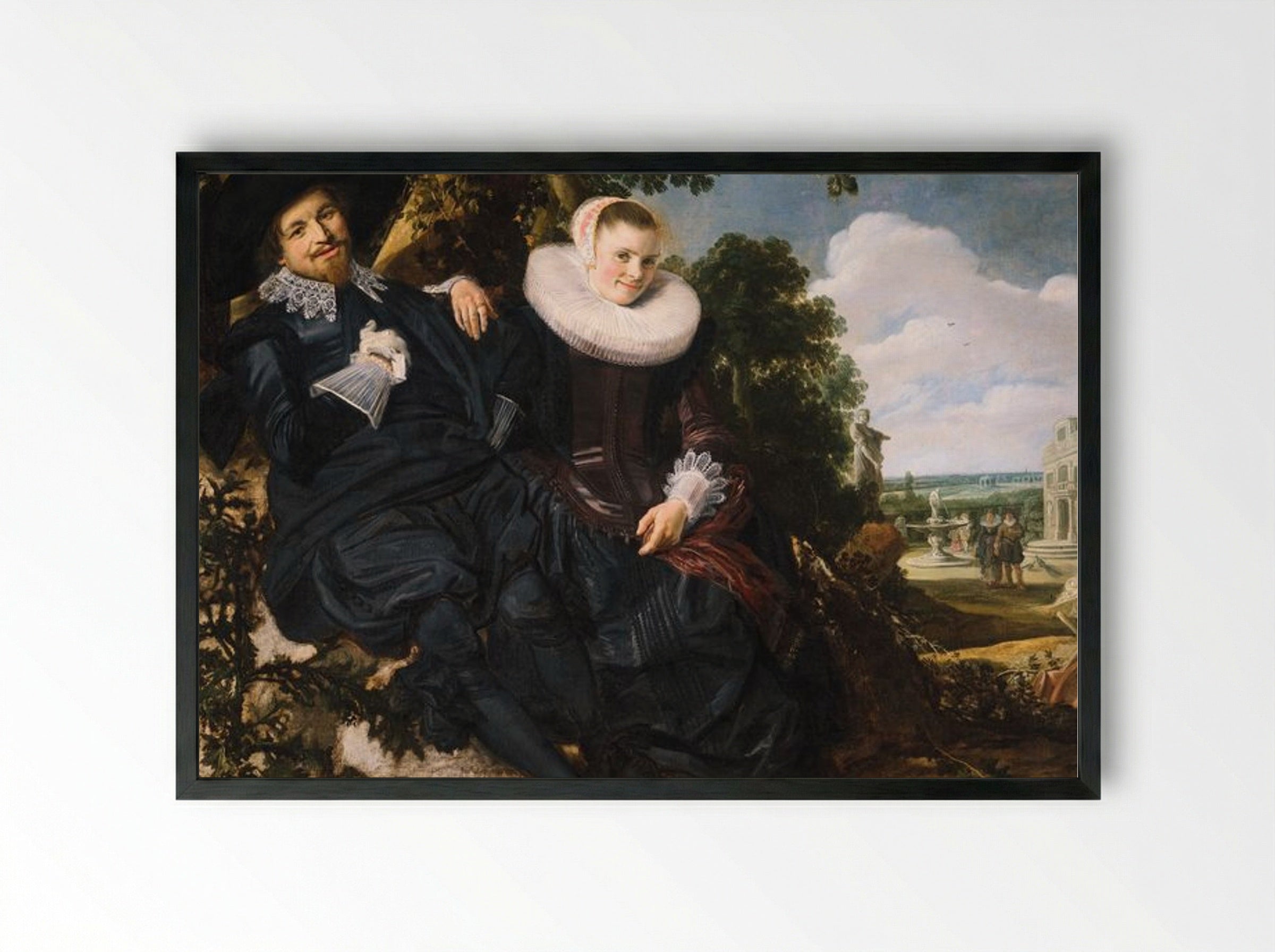 Wedding Portrait of Isaac Abrahamsz Massa and Beatrix van der Laan - Frans Hals - Framed Print Black