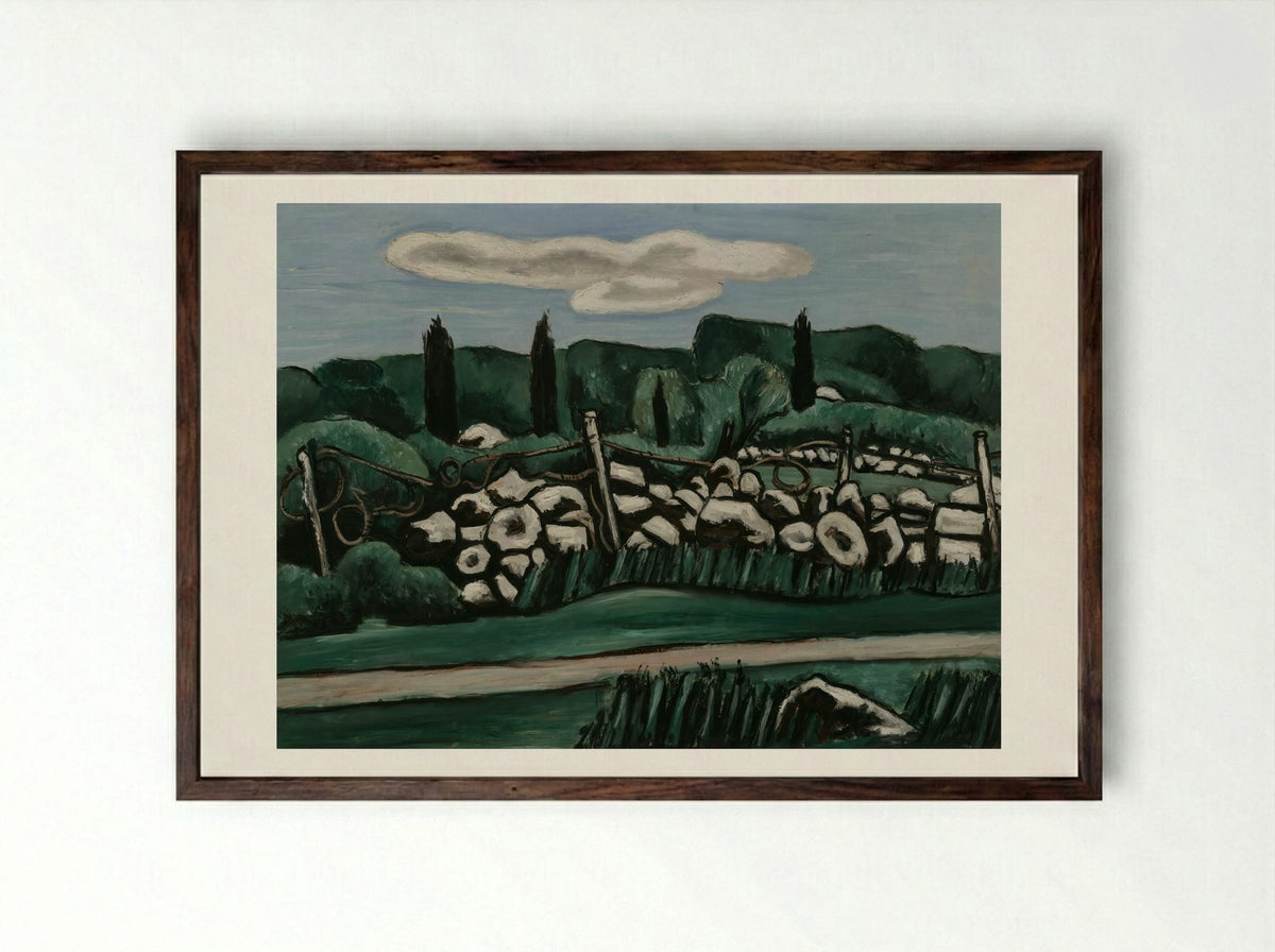 The Last Stone Walls, Dogtown - Marsden Hartley - Framed Print Dark Wood