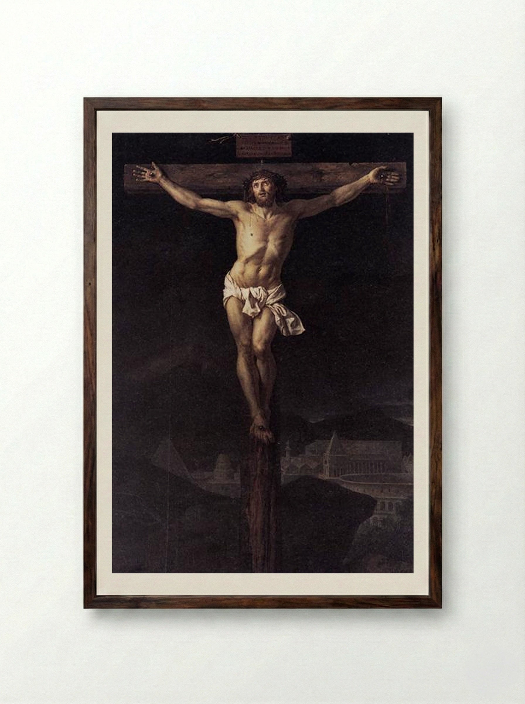 Christ on the Cross - Jacques-Louis David - Framed Print Dark Wood