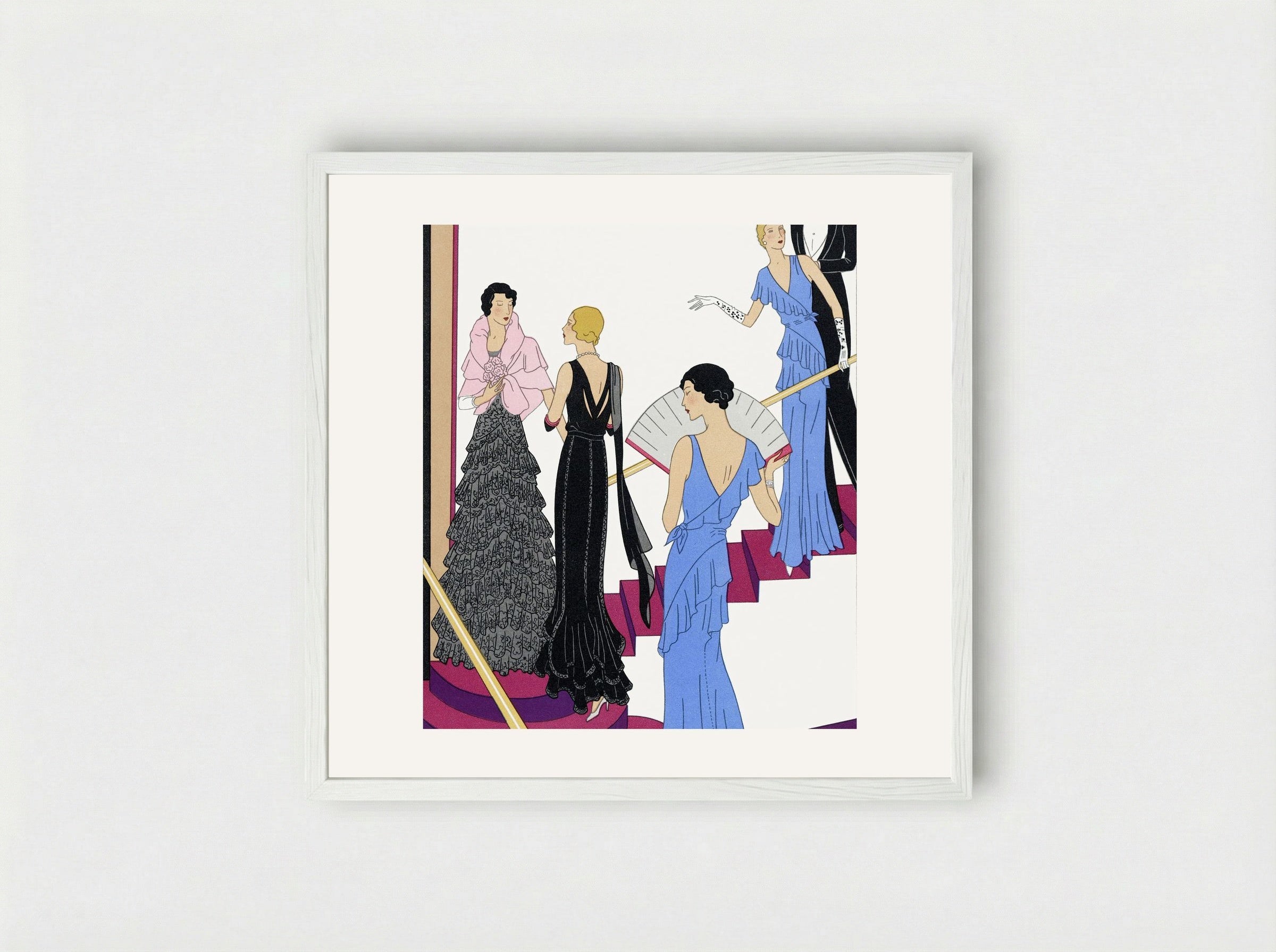 Lace Evening Dress with a Moire Cape - Redfern Ltd. - Framed Print White