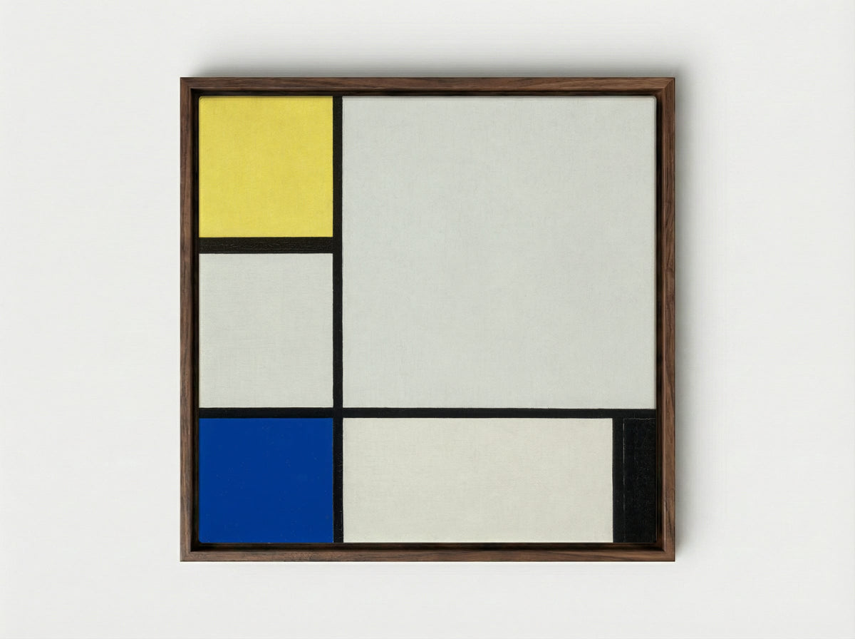Composition with Yellow, Blue, Black and Light Blue - Piet Mondrian - Framed Canvas Dark Wood