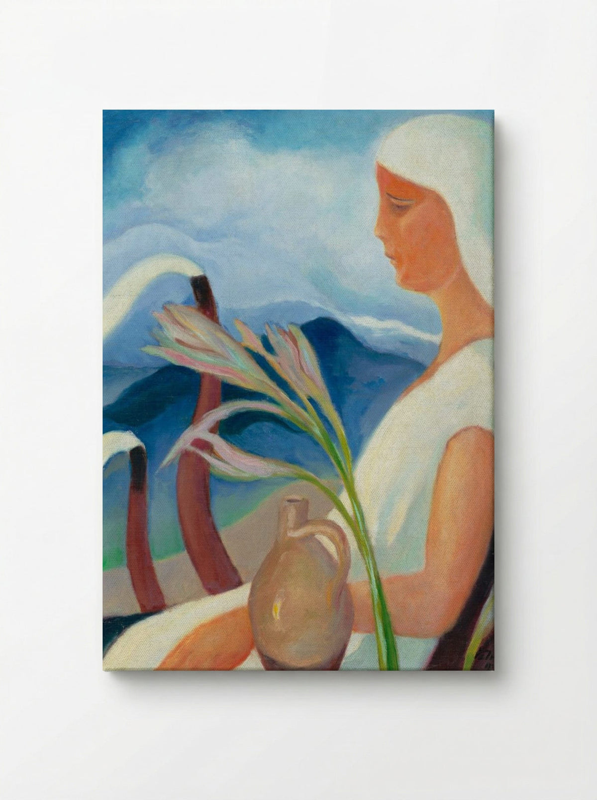 Girl in White with Factory Chimneys and Flowers - Zolo Palugyay - Canvas