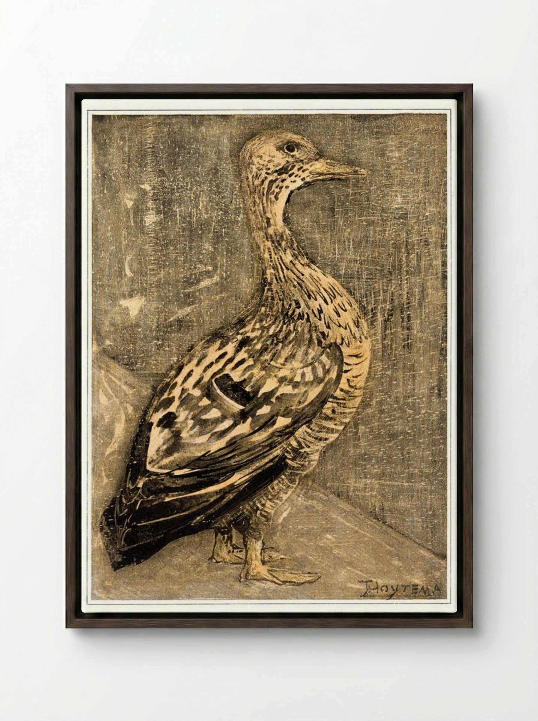 Standing Duck - Theo van Hoytema - Framed Canvas Dark Wood