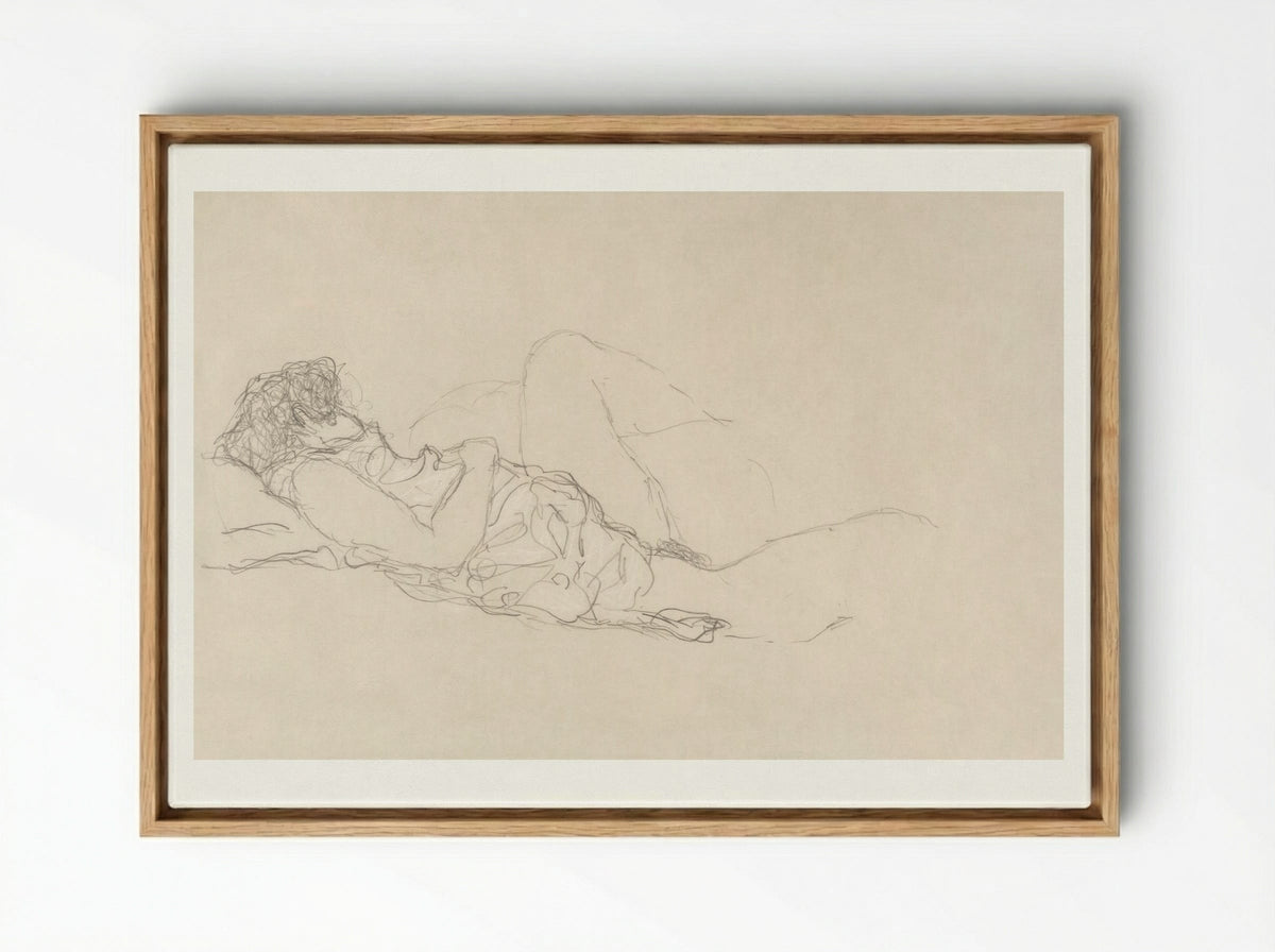 Sleeping Woman - Gustav Klimt - Framed Canvas Wood