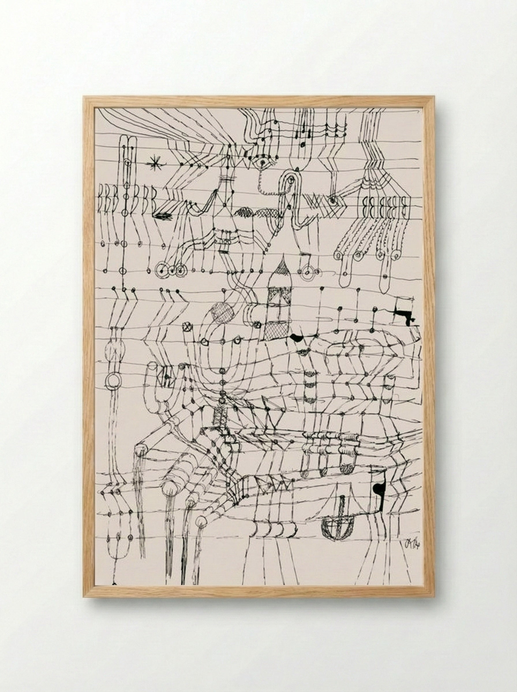 Drawing Knotted in the Manner of a Net - Paul Klee - Framed Print Wood