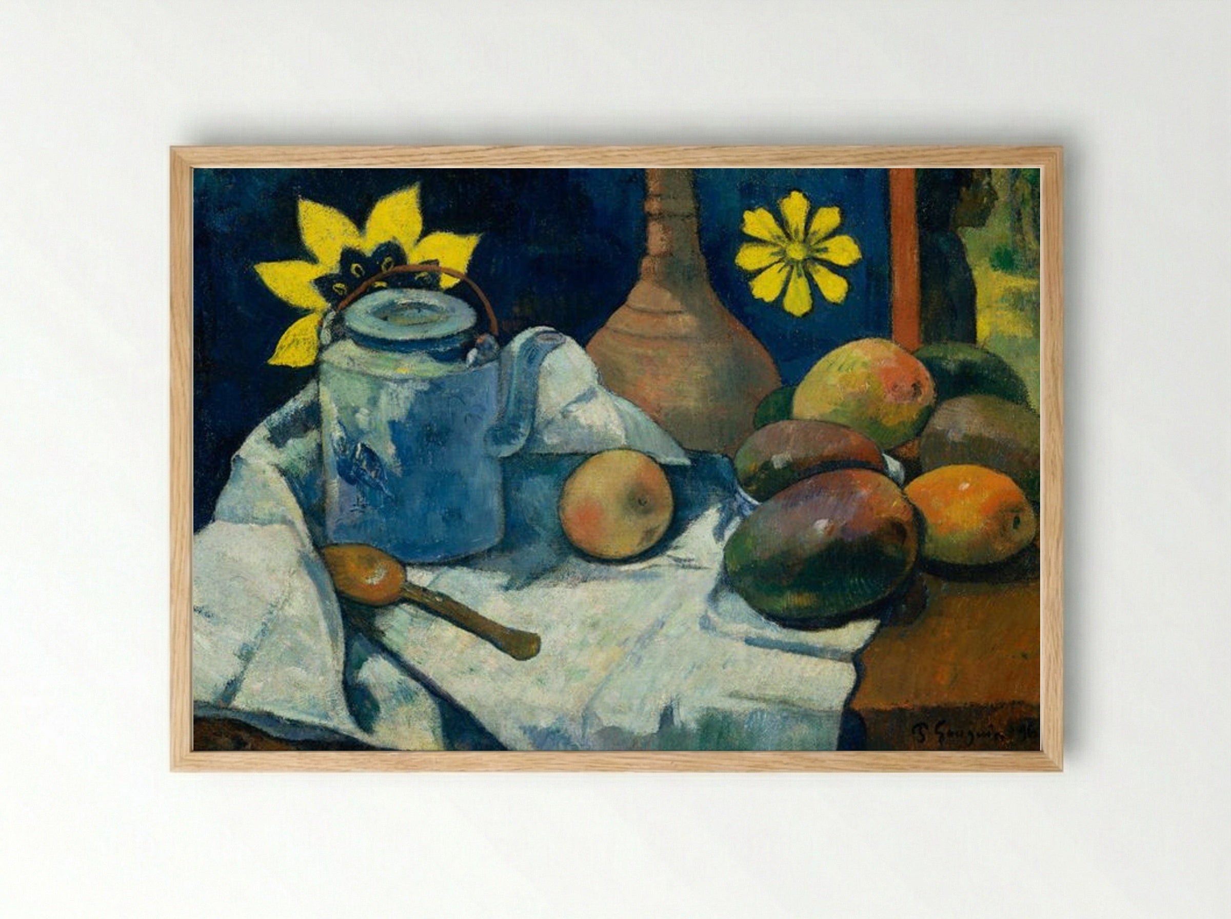 Still Life with Teapot and Fruit - Paul Gauguin - Framed Print Wood