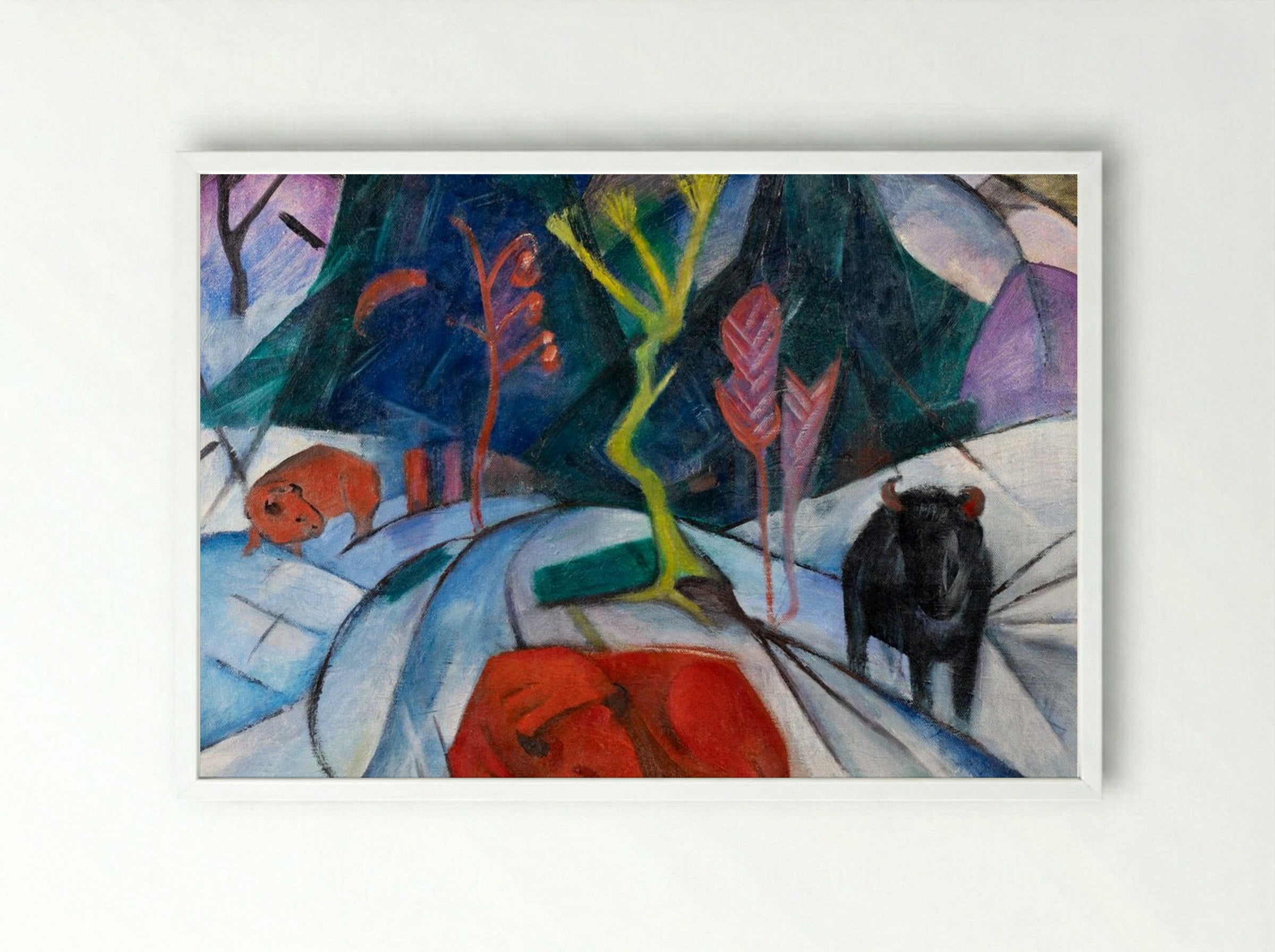 Bison in Winter (Red Bison) - Franz Marc - Framed Print White