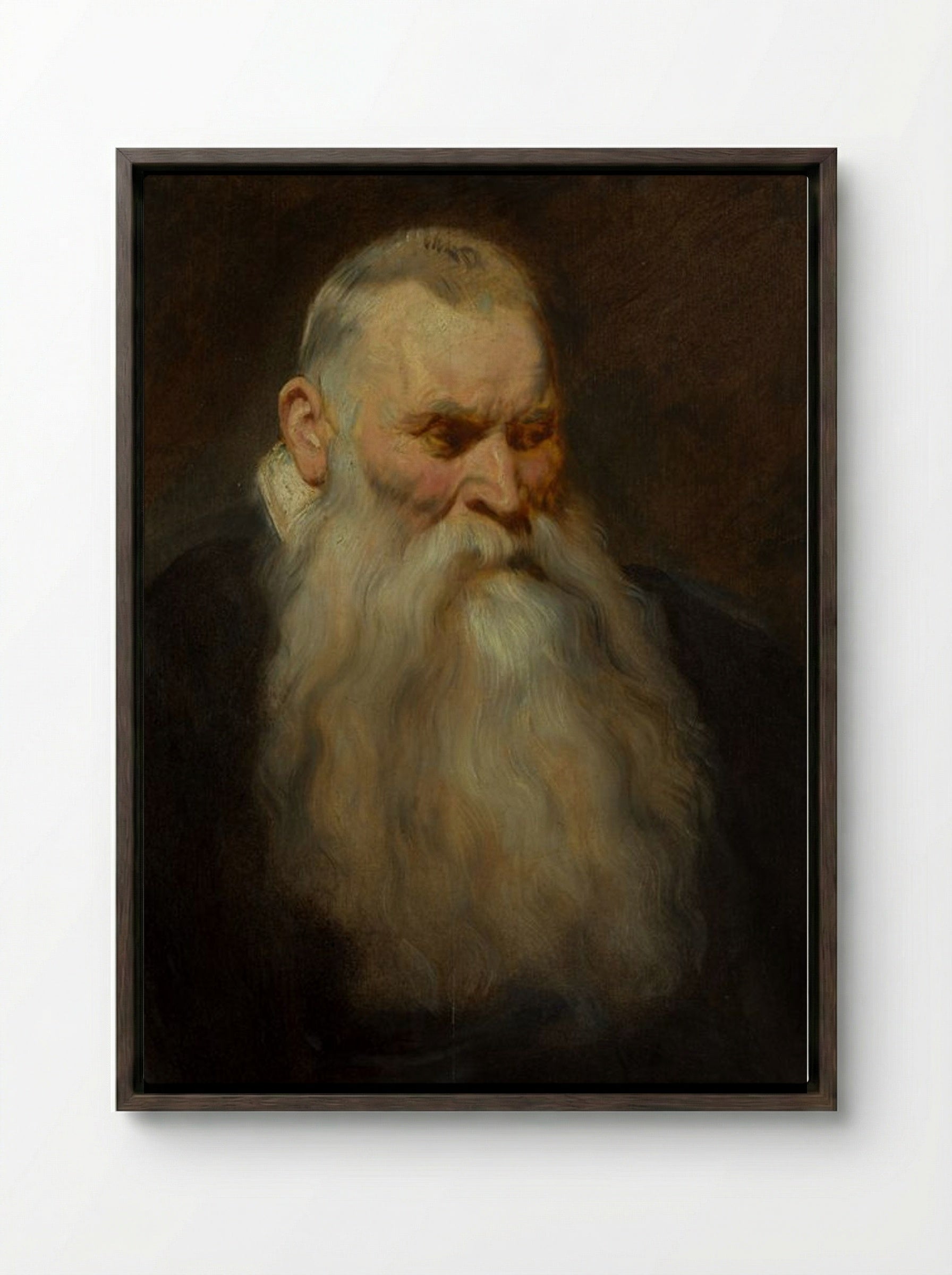 Study: Head of an Old Man with a White Beard - Anthony van Dyck - Framed Canvas Dark Wood
