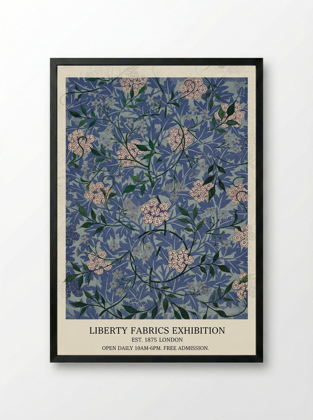 Floral Blue Harmony - William Morris - Framed Print Black