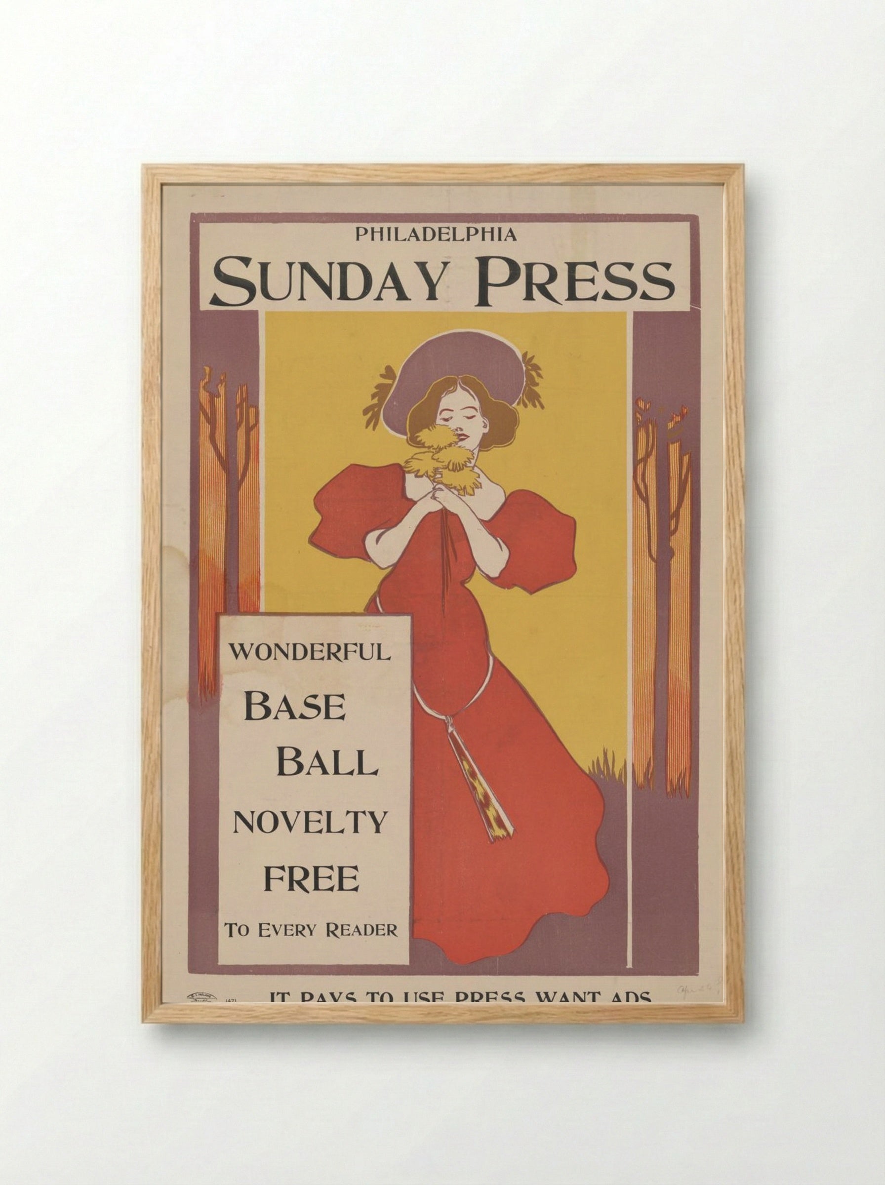 Philadelphia Sunday Press Baseball Novelty Advertisement - Fine Art Print - Framed Print Wood
