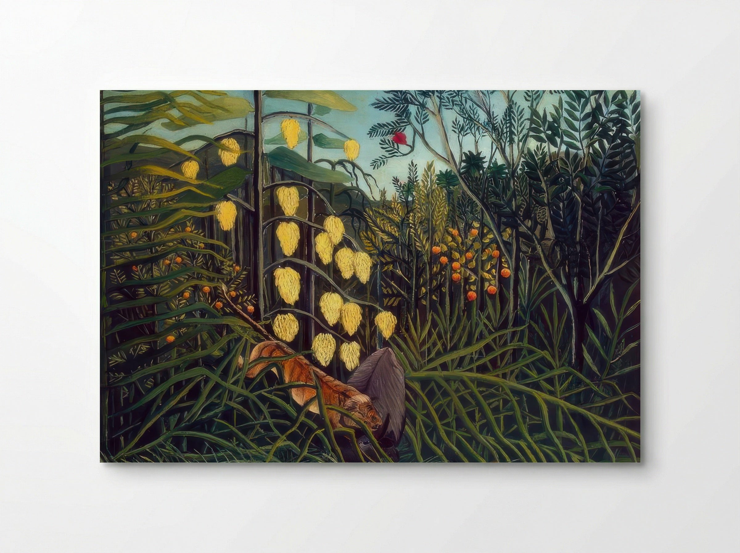 Tropical Forest with Battling Tiger and Buffalo by Henri Rousseau – Naïve Art Jungle Wildlife Print - Poster