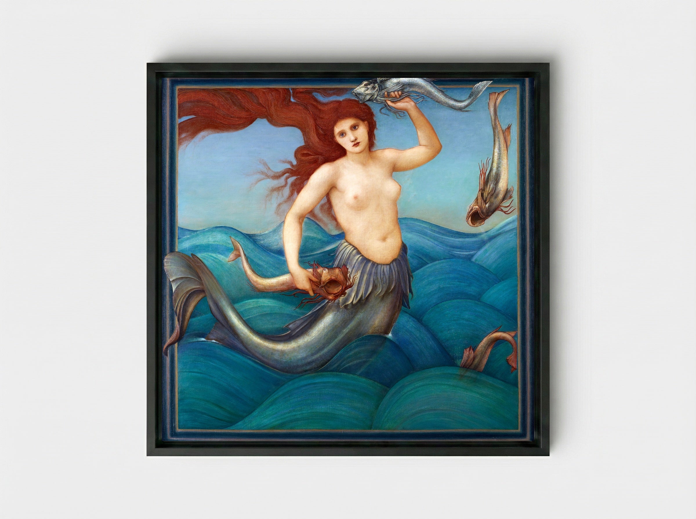 A Sea Nymph - Edward Burne-Jones - Framed Canvas Black