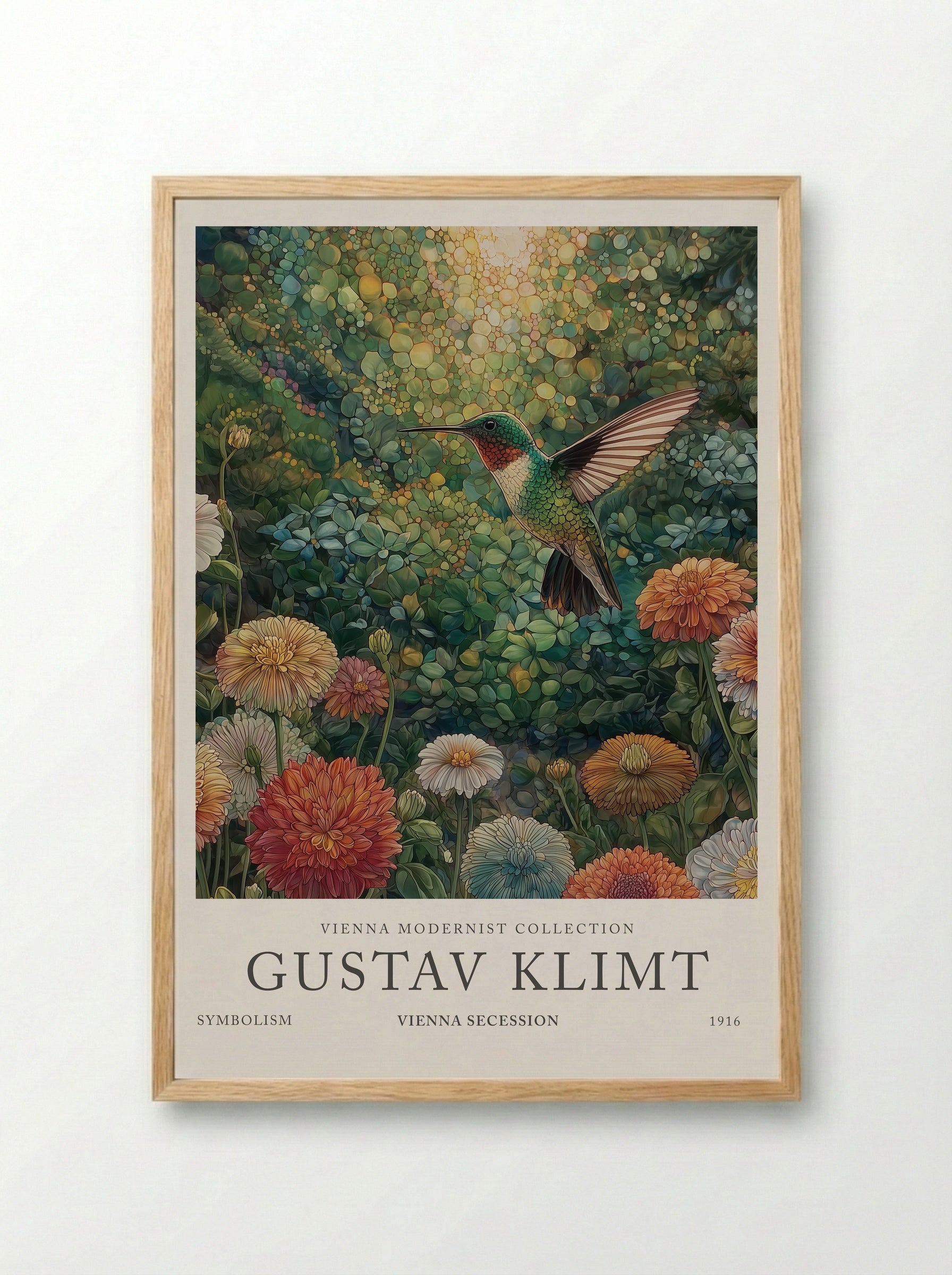 Hummingbird Garden - Gustav Klimt - Framed Print Wood