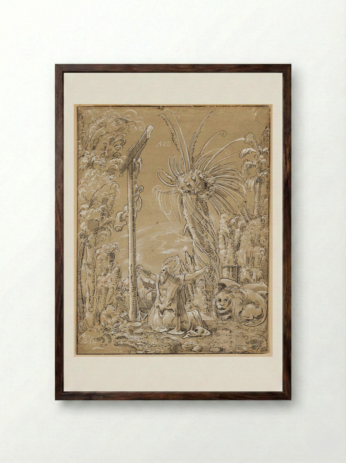 Saint Jerome in the Desert - Albrecht Altdorfer - Framed Print Dark Wood