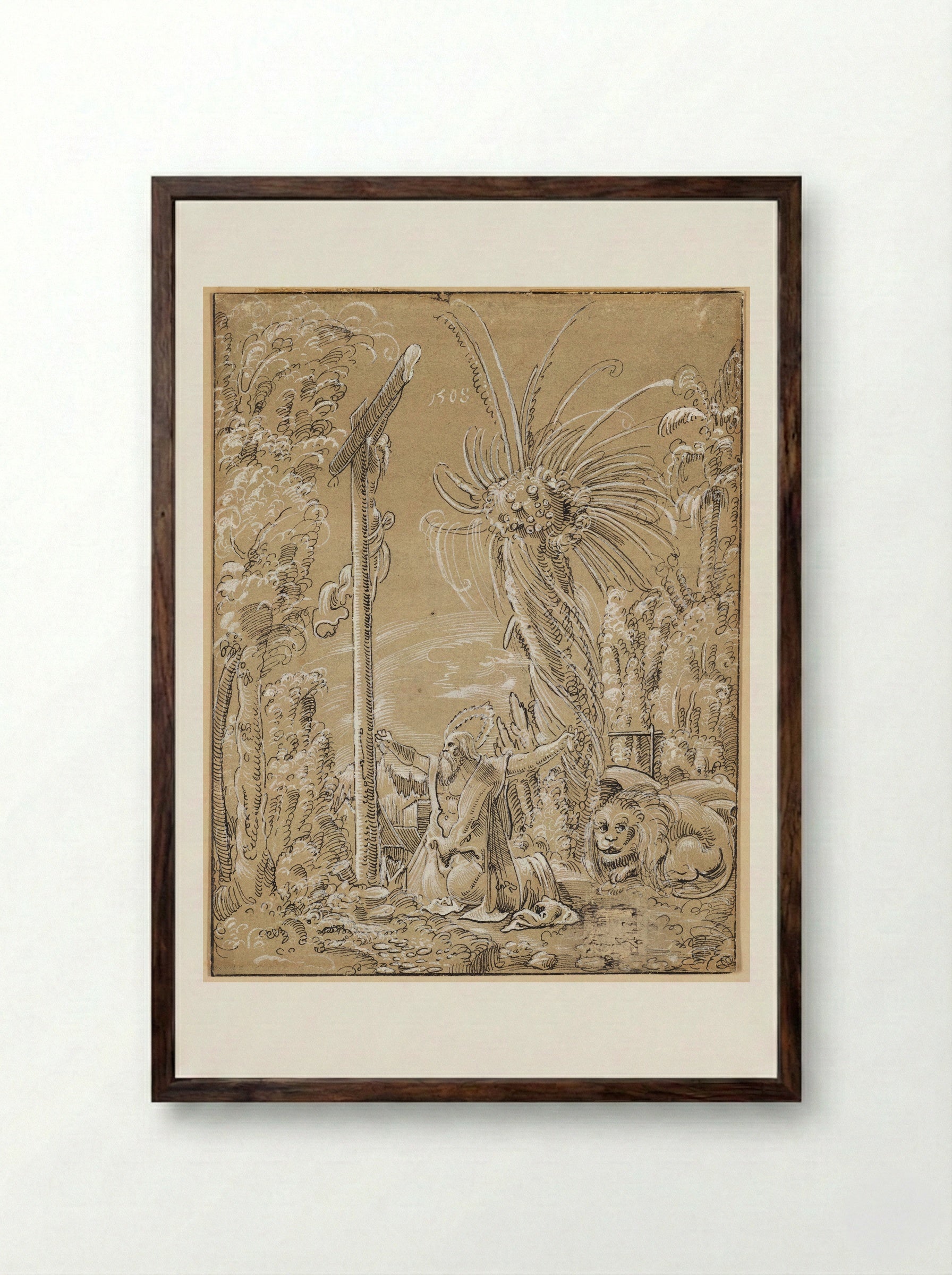 Saint Jerome in the Desert - Albrecht Altdorfer - Framed Print Dark Wood