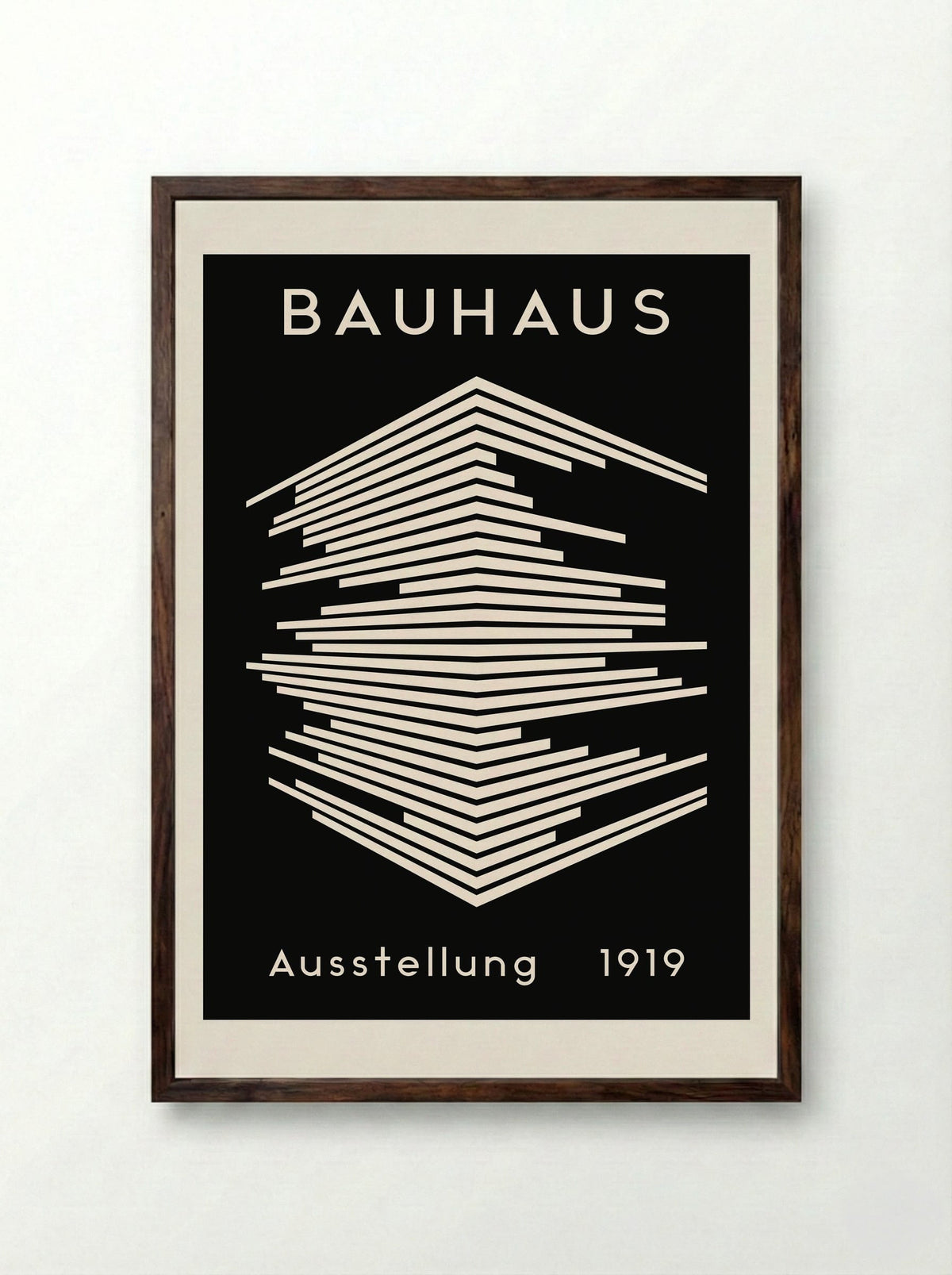 Bauhaus Architectural Lines on Black - Framed Print Dark Wood