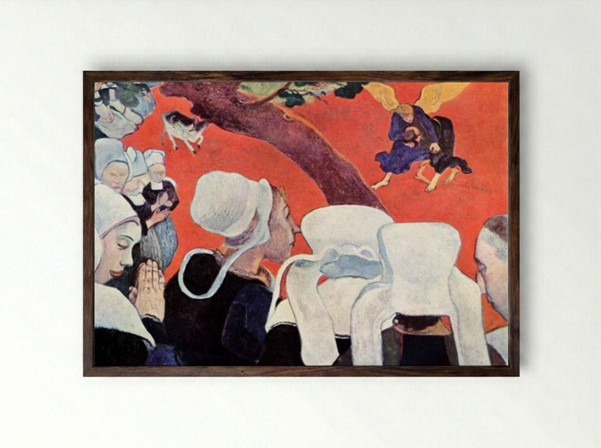 Vision of the Sermon (Jacob Wrestling with the Angel) - Paul Gauguin - Framed Print Dark Wood