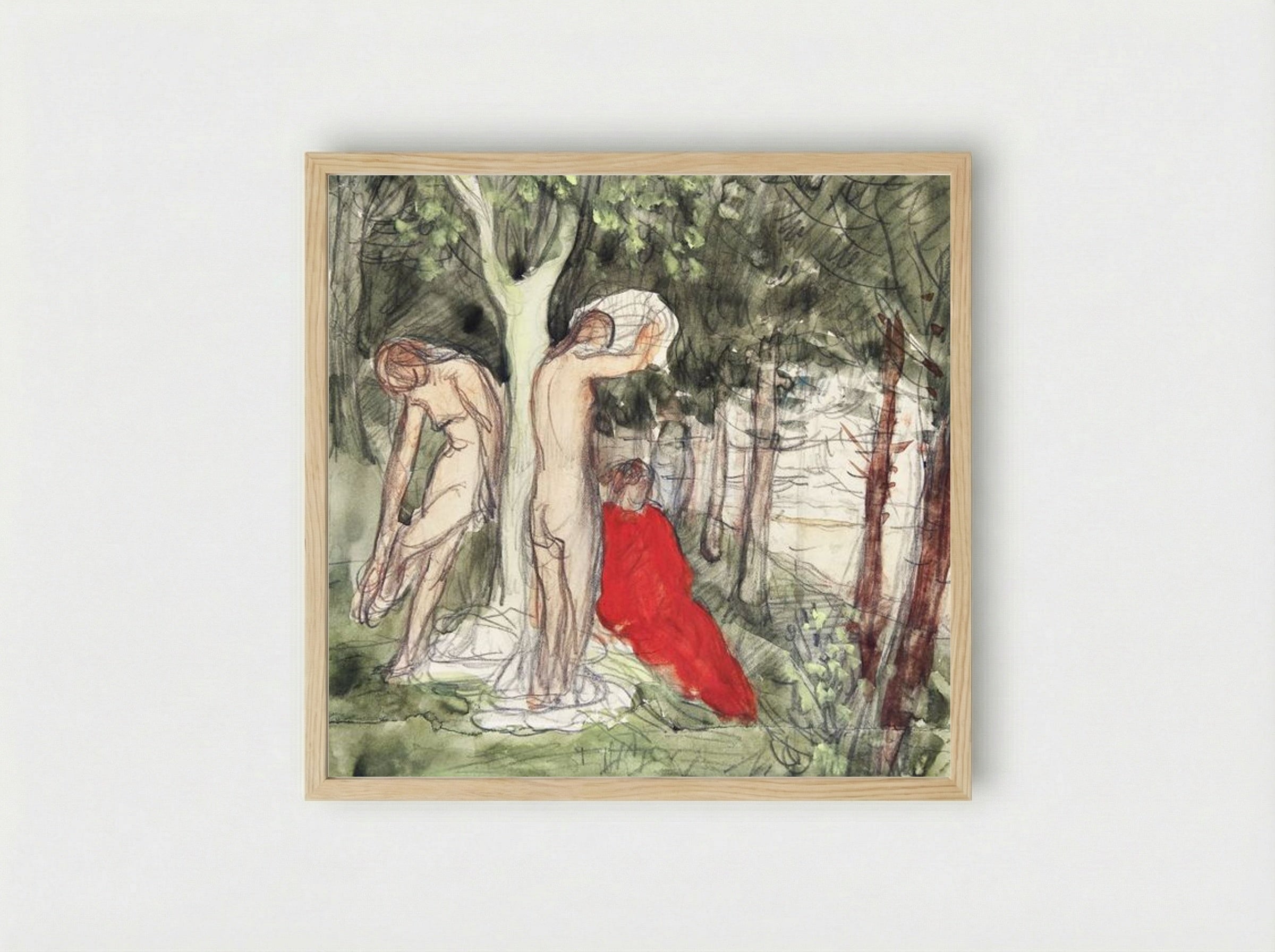 Bathers in a Forest Clearing - Pierre Puvis de Chavannes - Framed Print Wood