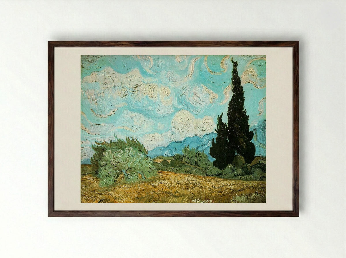 Wheat Field with Cypresses - Vincent van Gogh - Framed Print Dark Wood