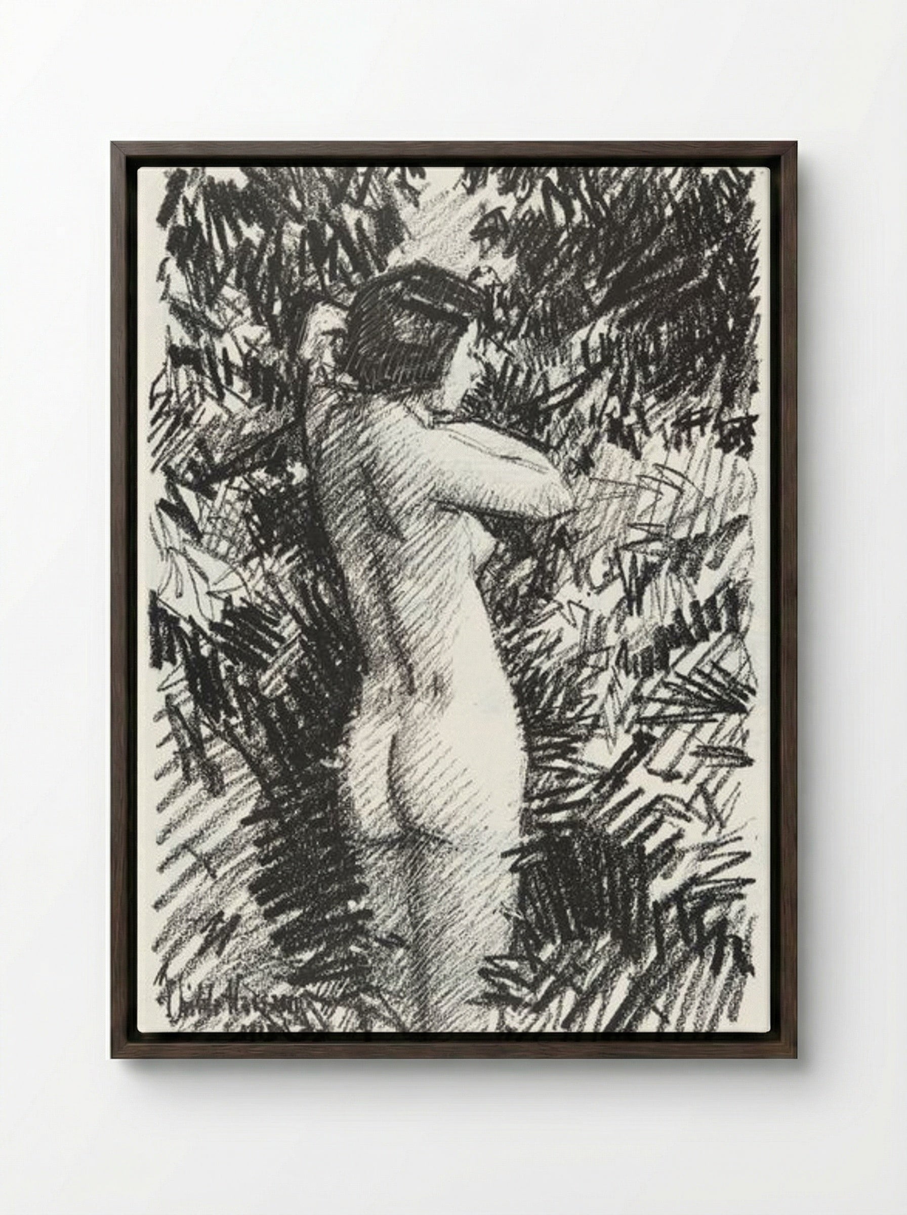 Nude in Landscape - Childe Hassam - Framed Canvas Dark Wood