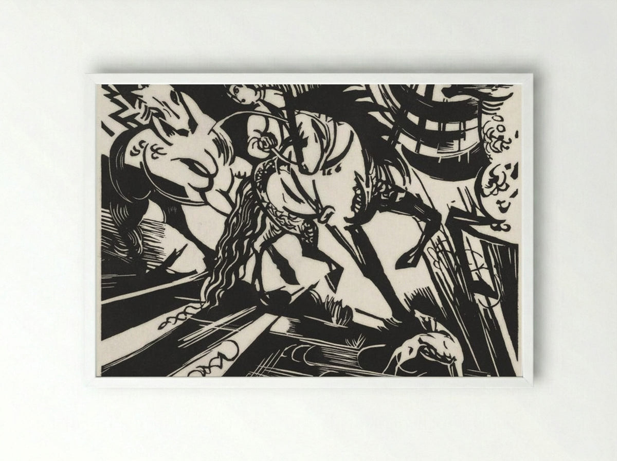 The Riding School - Franz Marc - Framed Print White