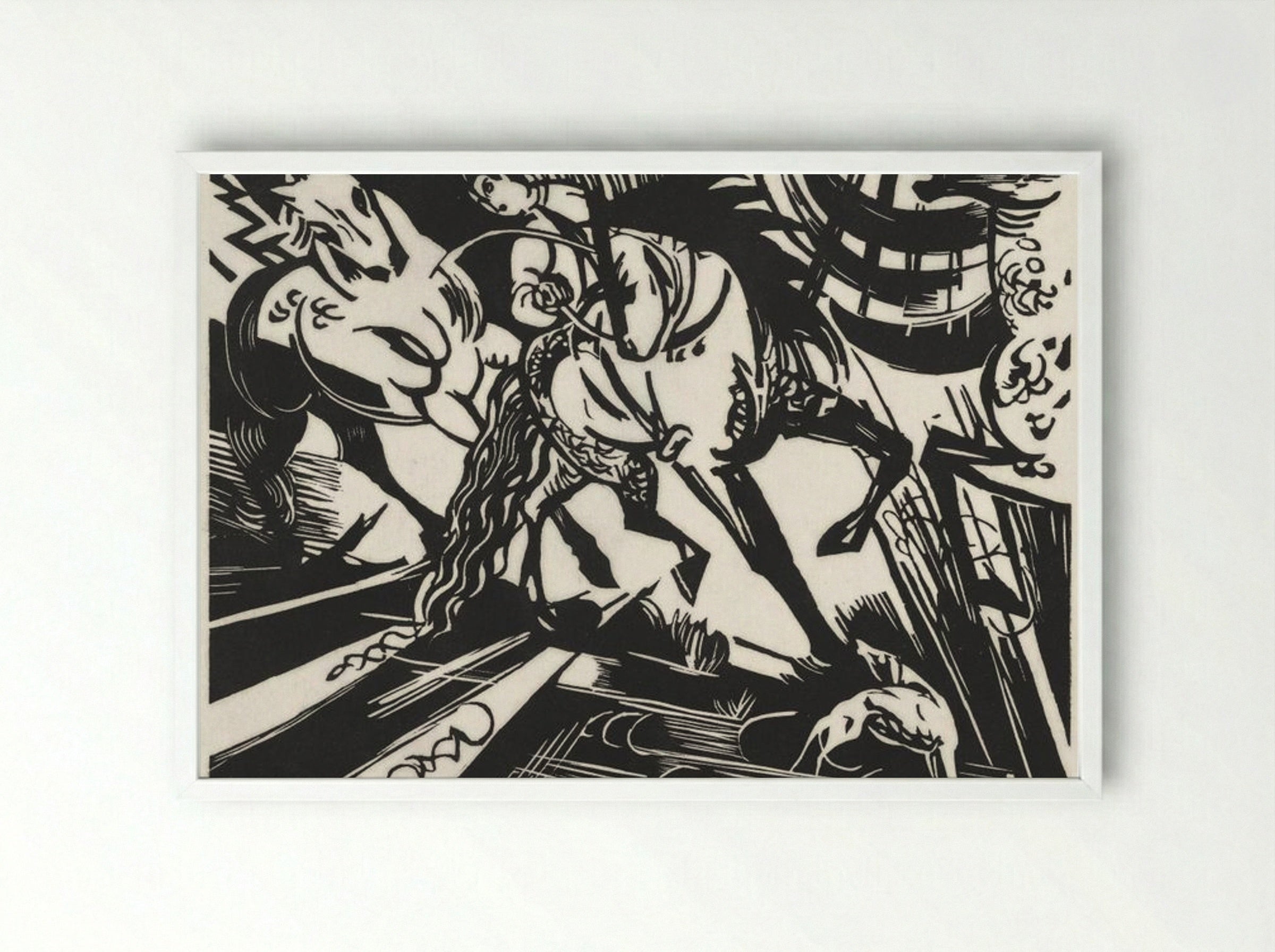 The Riding School - Franz Marc - Framed Print White