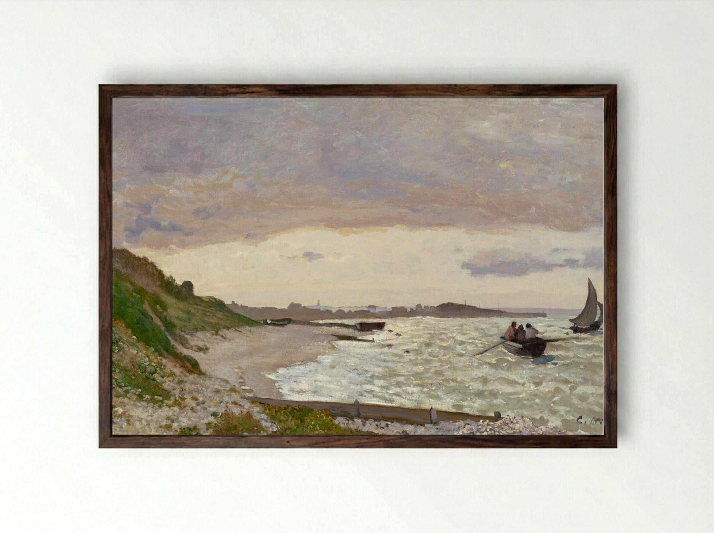 The Seashore at Sainte-Adresse - Claude Monet - Framed Print Dark Wood