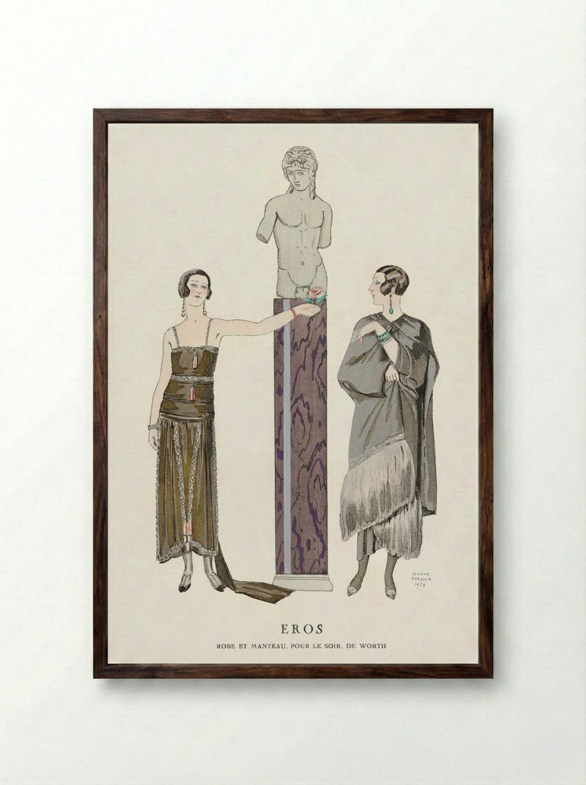 Eros: Robe et Manteau pour le Soir, de Worth - George Barbier - Framed Print Dark Wood